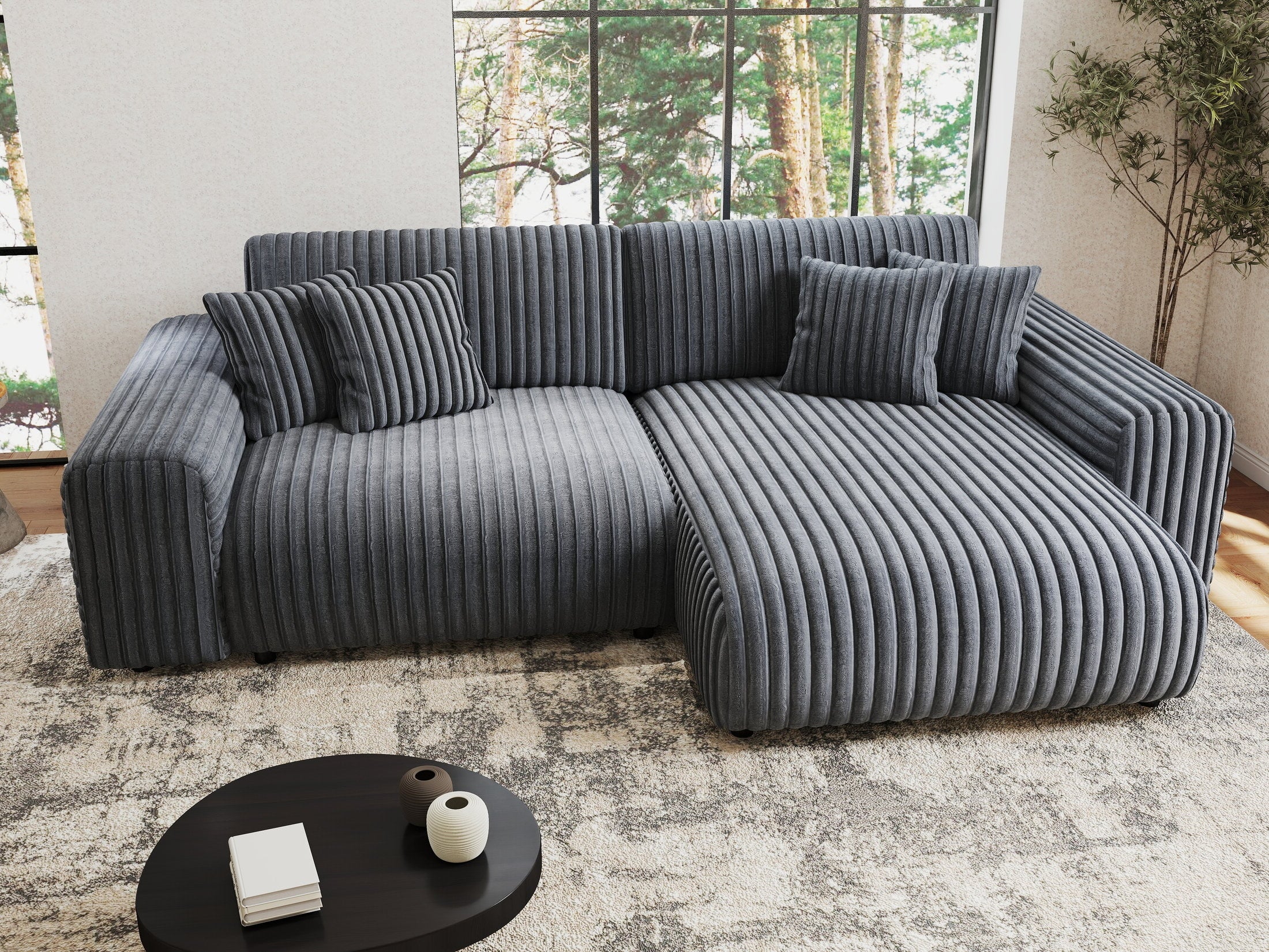 Colțar extensibil dumonde cu ladă de depozitare si sezut confortabil din spuma HR, Sarina Ambience Gri 255x168 cm II