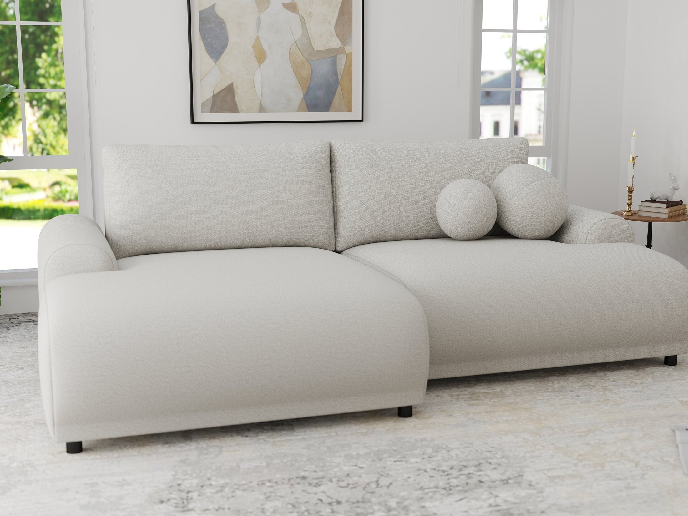 Colțar extensibil dumonde cu ladă de depozitare și șezut confortabil din spumă HR, Carlo Enjoy Bej 240x145 cm