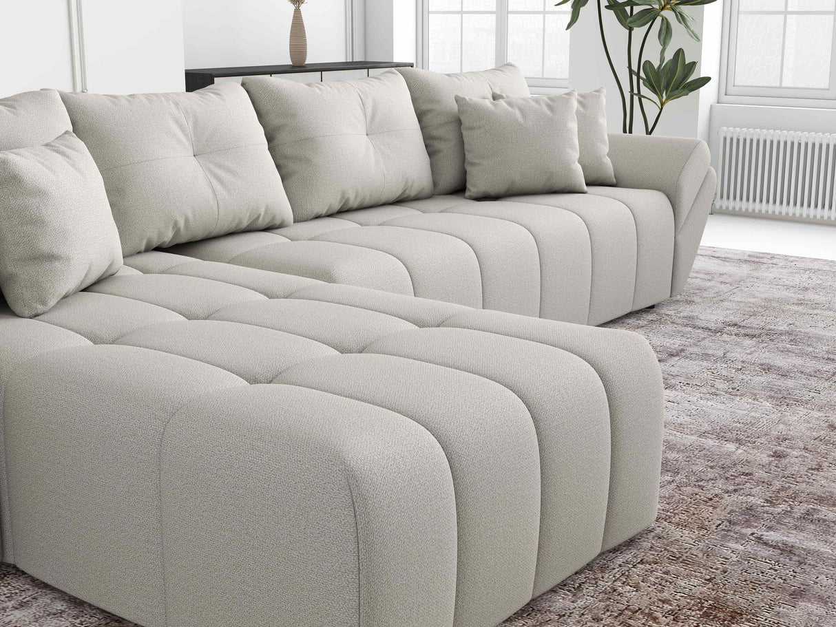 Colțar extensibil dumonde cu ladă de depozitare si sezut confortabil din spuma HR, Berlin XL Enjoy Beige 350x185 cm Fabrica