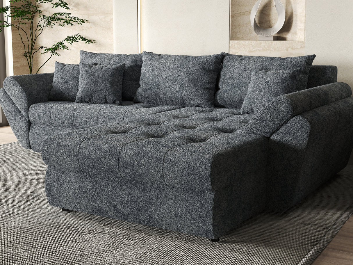 Colțar extensibil dumonde cu ladă de depozitare si sezut confortabil din spuma HR, Loana Euphoria Graphit II 275x185 cm Fabrica