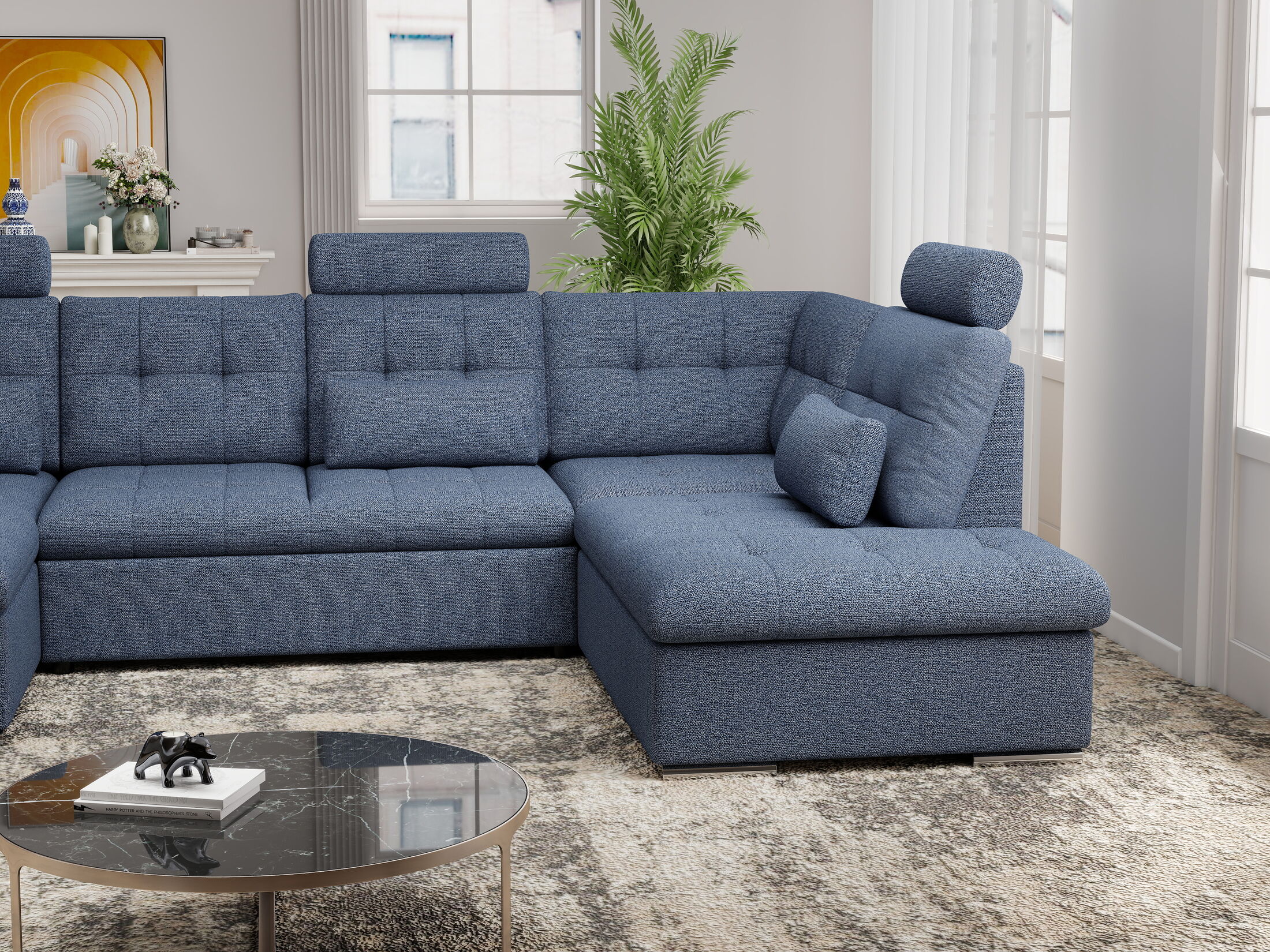 Colțar extensibil dumonde cu ladă de depozitare și șezut confortabil din spumă HR, Merkur U Enjoy Antracit 324x218 cm