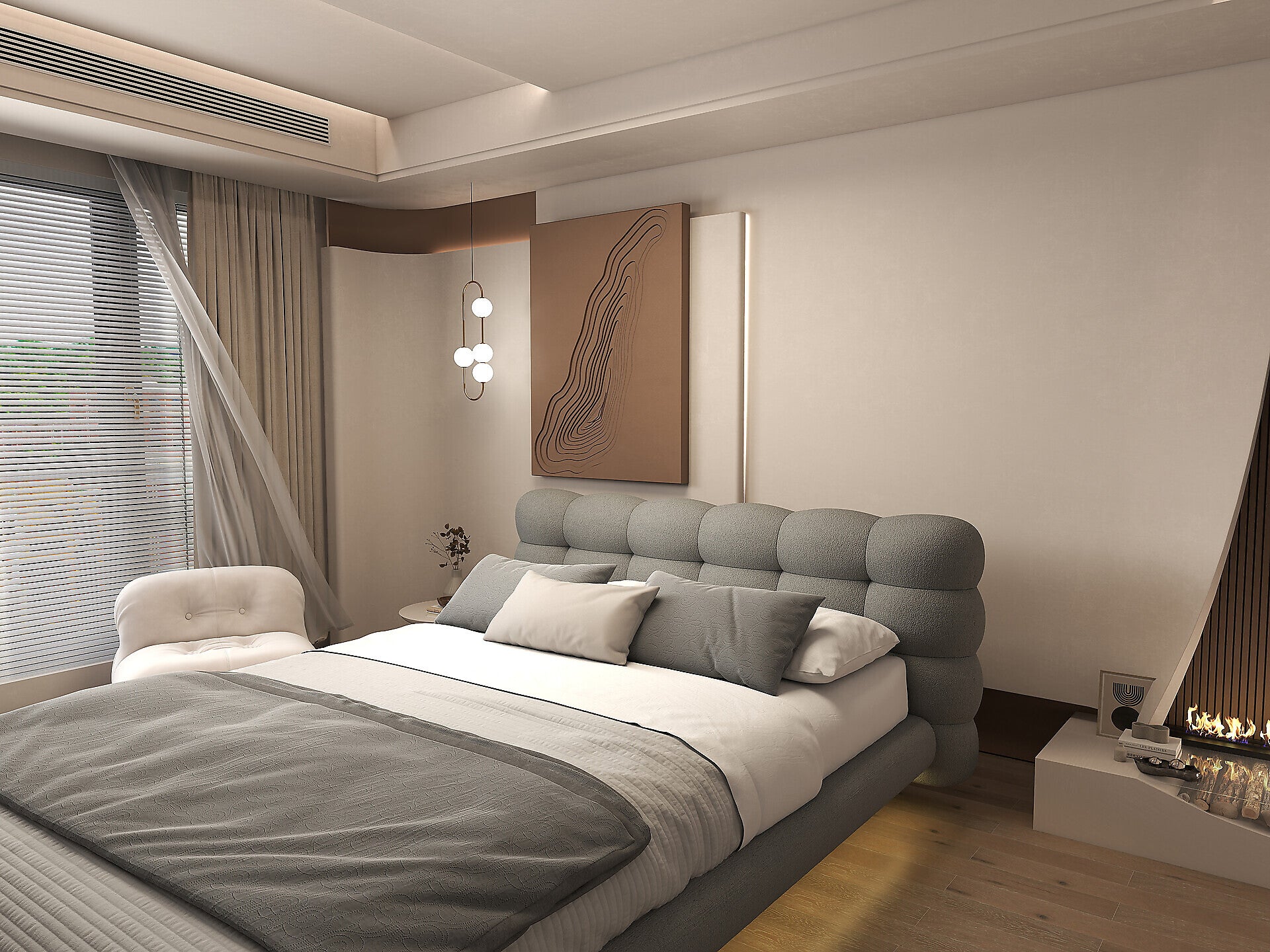 Pat dormitor dumonde, tapitat gri cu LED, "floating bed" Cloud 140x200 cm, somiera inclusa