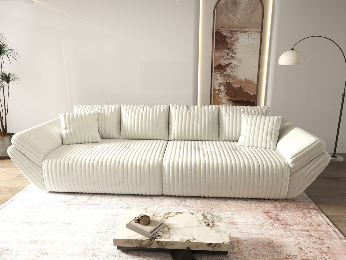 Canapea extensibilă dumonde cu ladă de depozitare si sezut confortabil din spuma HR, Berlin Ambience White 300x100 cm Fabrica