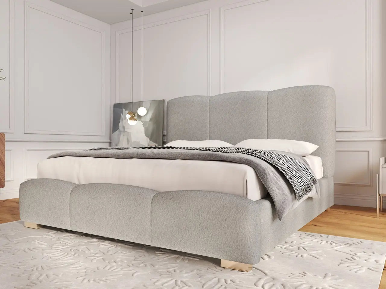 Pat dormitor dumonde, tapitat gri, Havana 160x200 cm, somiera rabatabila inclusa, spatiu depozitare WLS