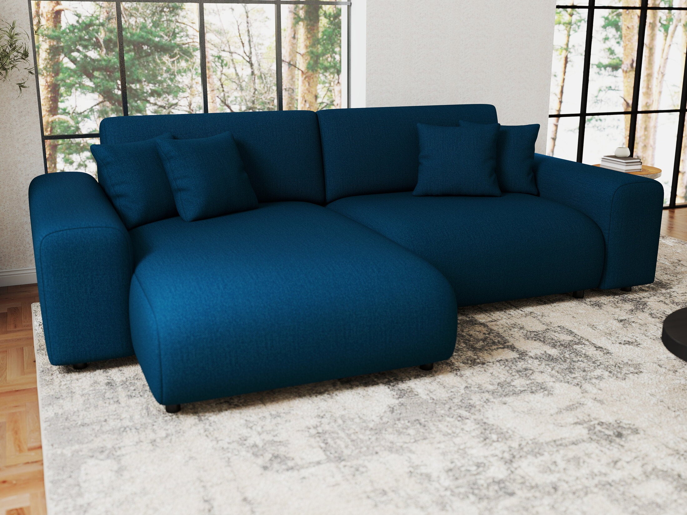 Colțar extensibil dumonde cu ladă de depozitare si sezut confortabil din spuma HR, Sarina Enjoy Verde Petrol 255x168 cm