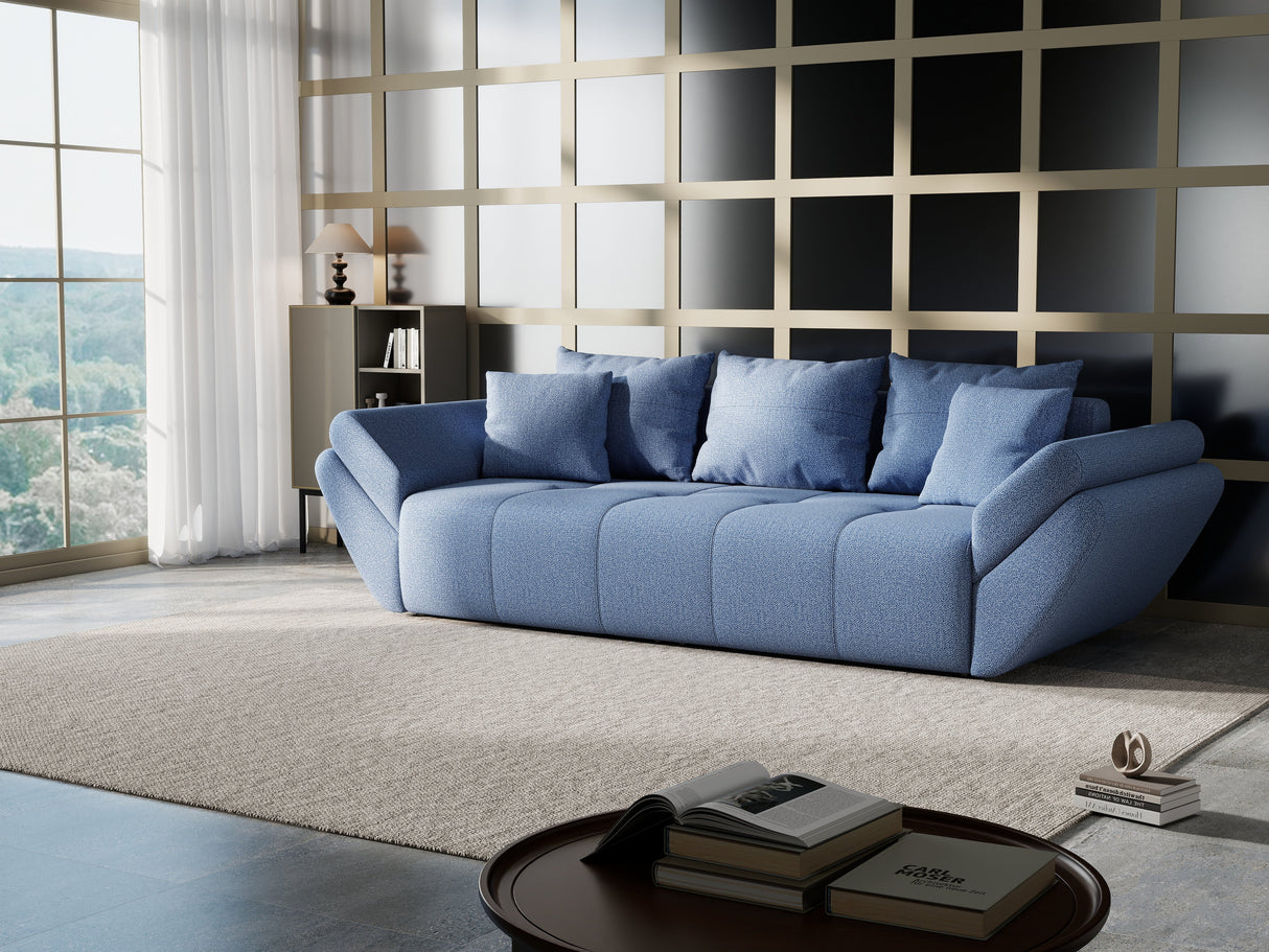 Canapea extensibilă dumonde cu ladă de depozitare si sezut confortabil din spuma HR, Berlin Blue 250x100 cm Fabrica