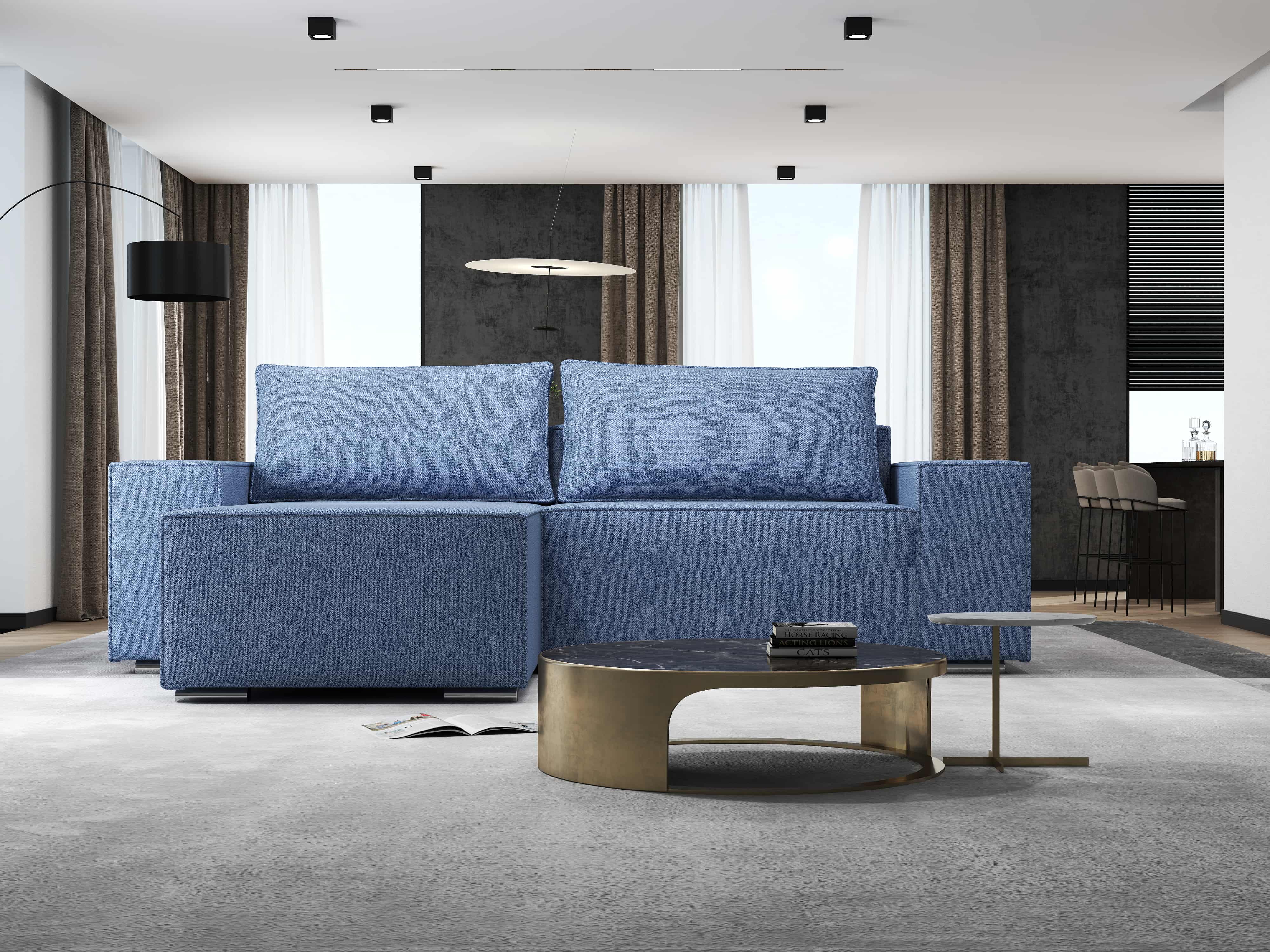 Colțar extensibil dumonde cu ladă de depozitare si sezut confortabil din spuma HR, Dream Enjoy Albastru 290x185 cm Fabrica