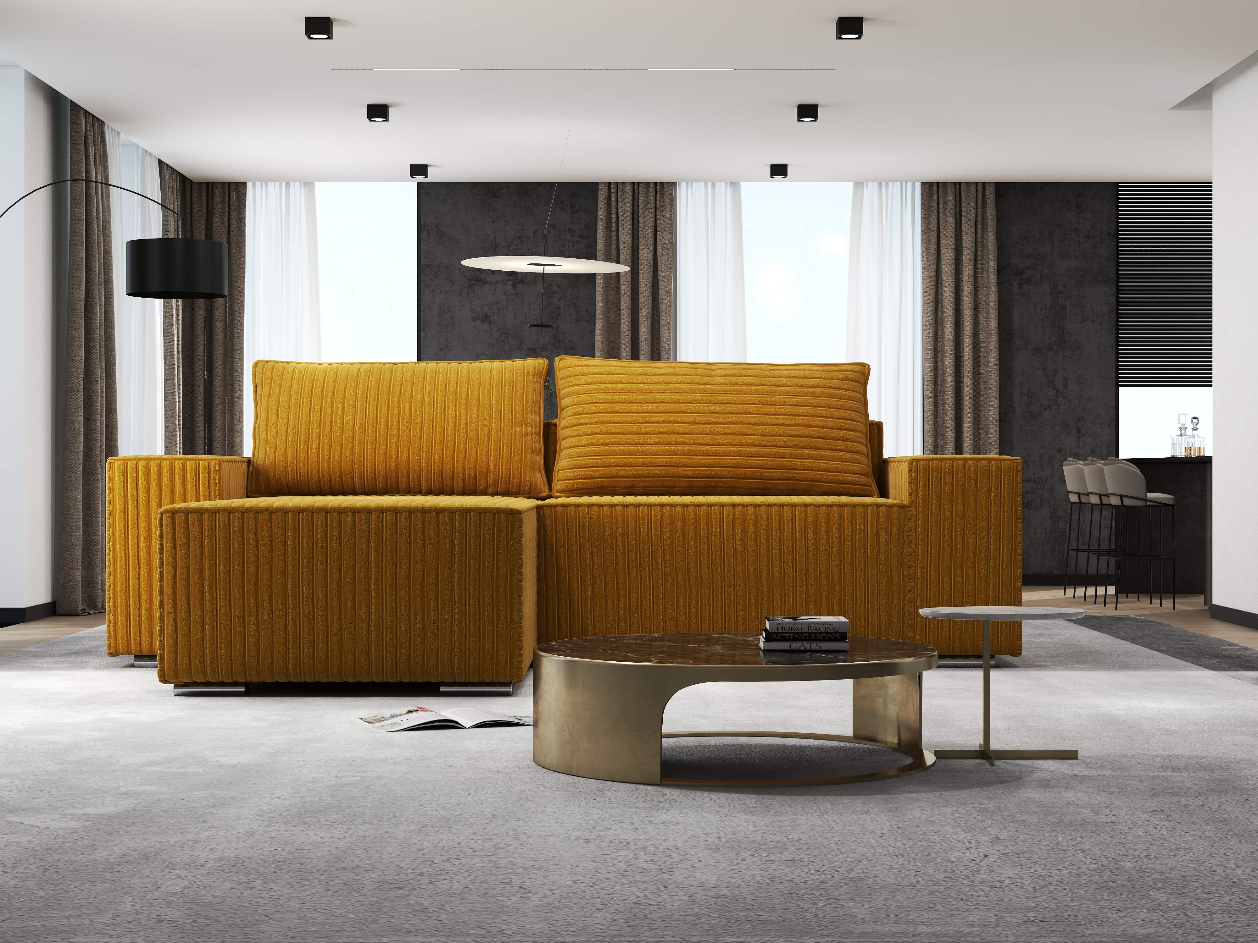 Colțar extensibil dumonde cu ladă de depozitare si sezut confortabil din spuma HR, Dream Ambience Mustar 290x185 cm Fabrica