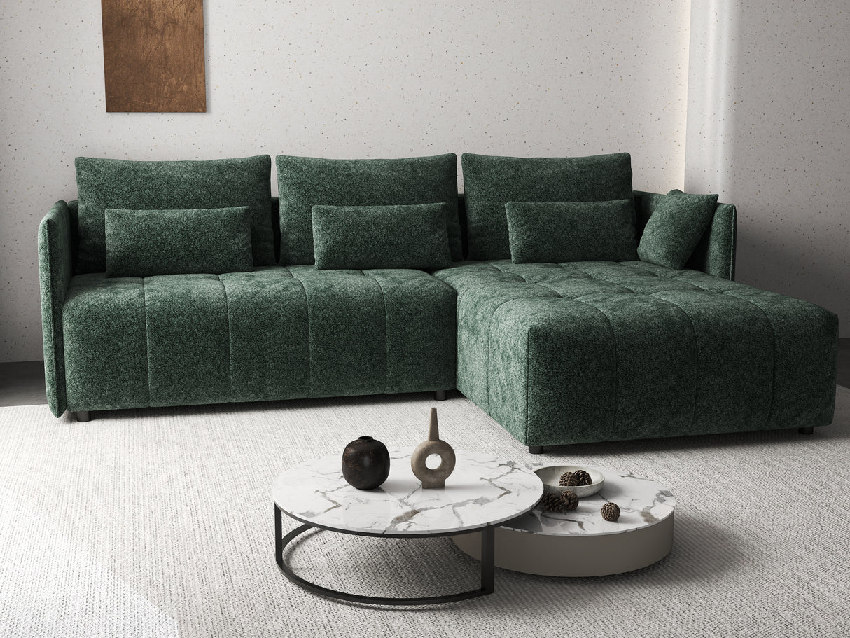 Colțar extensibil dumonde cu ladă de depozitare si sezut confortabil din spuma HR, Malta Euphoria Green 235x185 cm