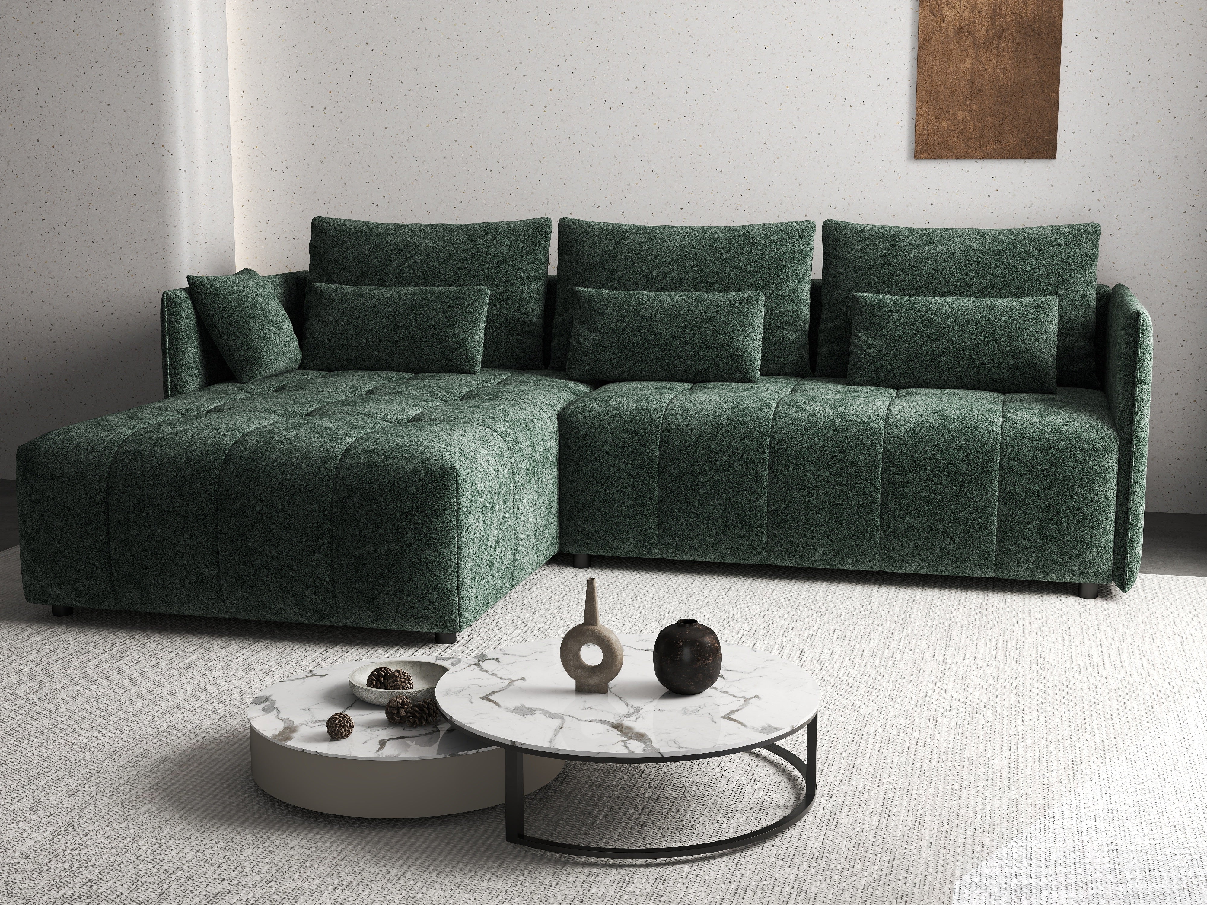 Colțar extensibil dumonde cu ladă de depozitare si sezut confortabil din spuma HR, Malta Euphoria Green II 235x185 cm Fabrica