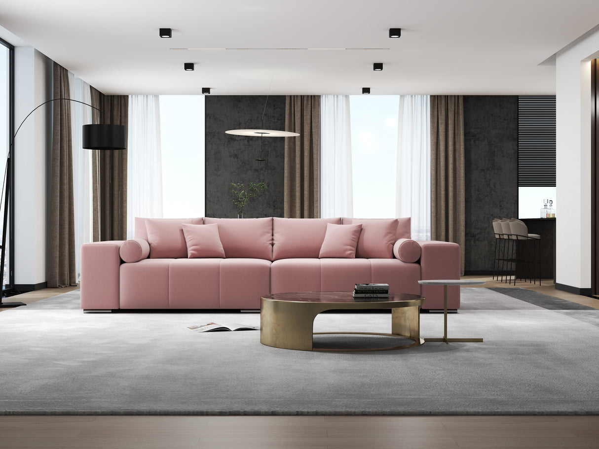 Canapea extensibilă dumonde cu ladă de depozitare si sezut confortabil din spuma HR, Marbela Royal Roz XXL 295x100 cm fabrica