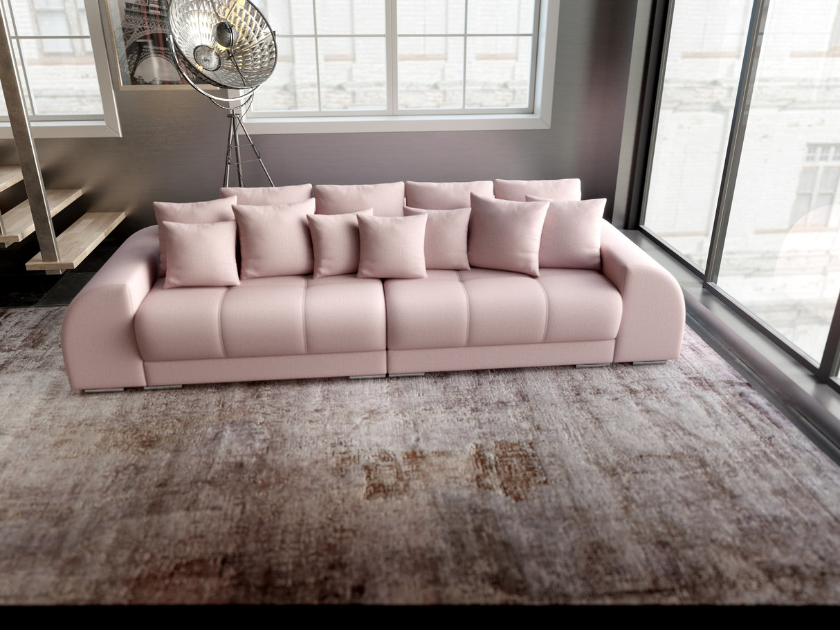 Canapea extensibilă dumonde cu 2 lăzi de depozitare si sezut confortabil din spuma HR, Big Sofa Verona Enjoy Lux Flamingo 310x100 cm Fabrica
