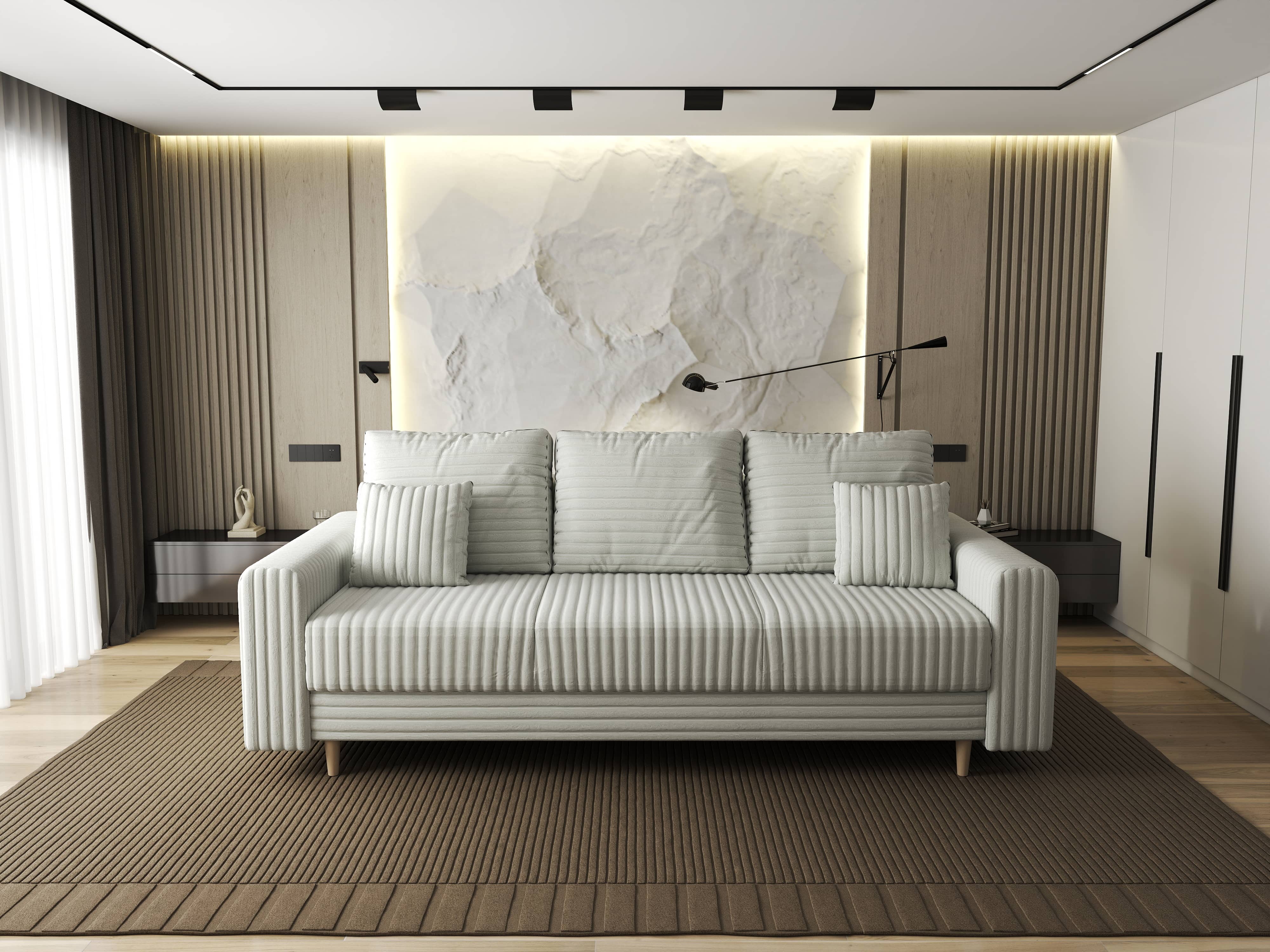 Canapea extensibilă dumonde cu ladă de depozitare si sezut confortabil din spuma HR, Kronos Ambience Ivory 210x100 cm fabrica