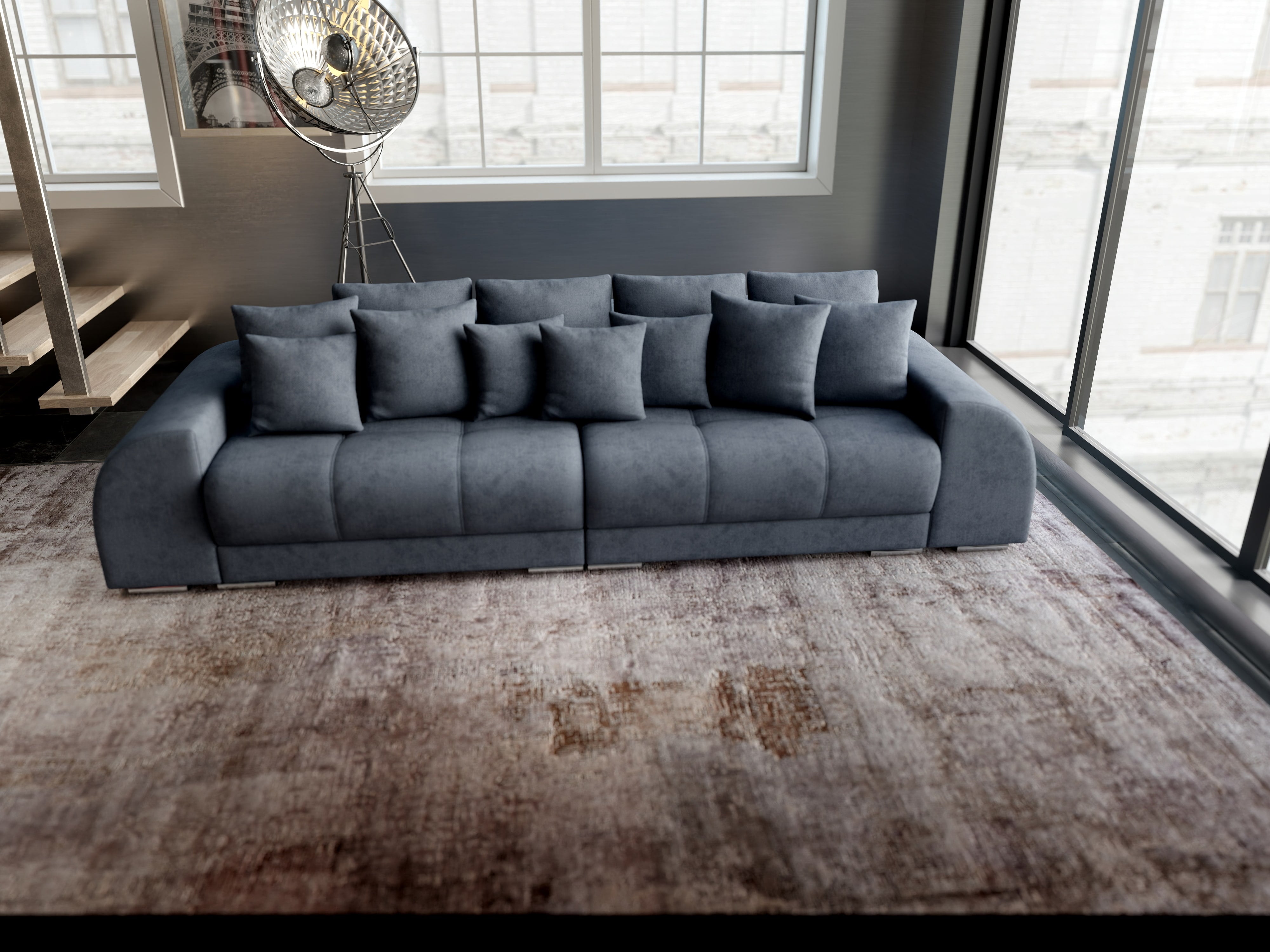 Canapea extensibilă dumonde cu 2 lăzi de depozitare si sezut confortabil din spuma HR, Big Sofa Verona Enjoy Lux Antracit 310x100 cm Fabrica