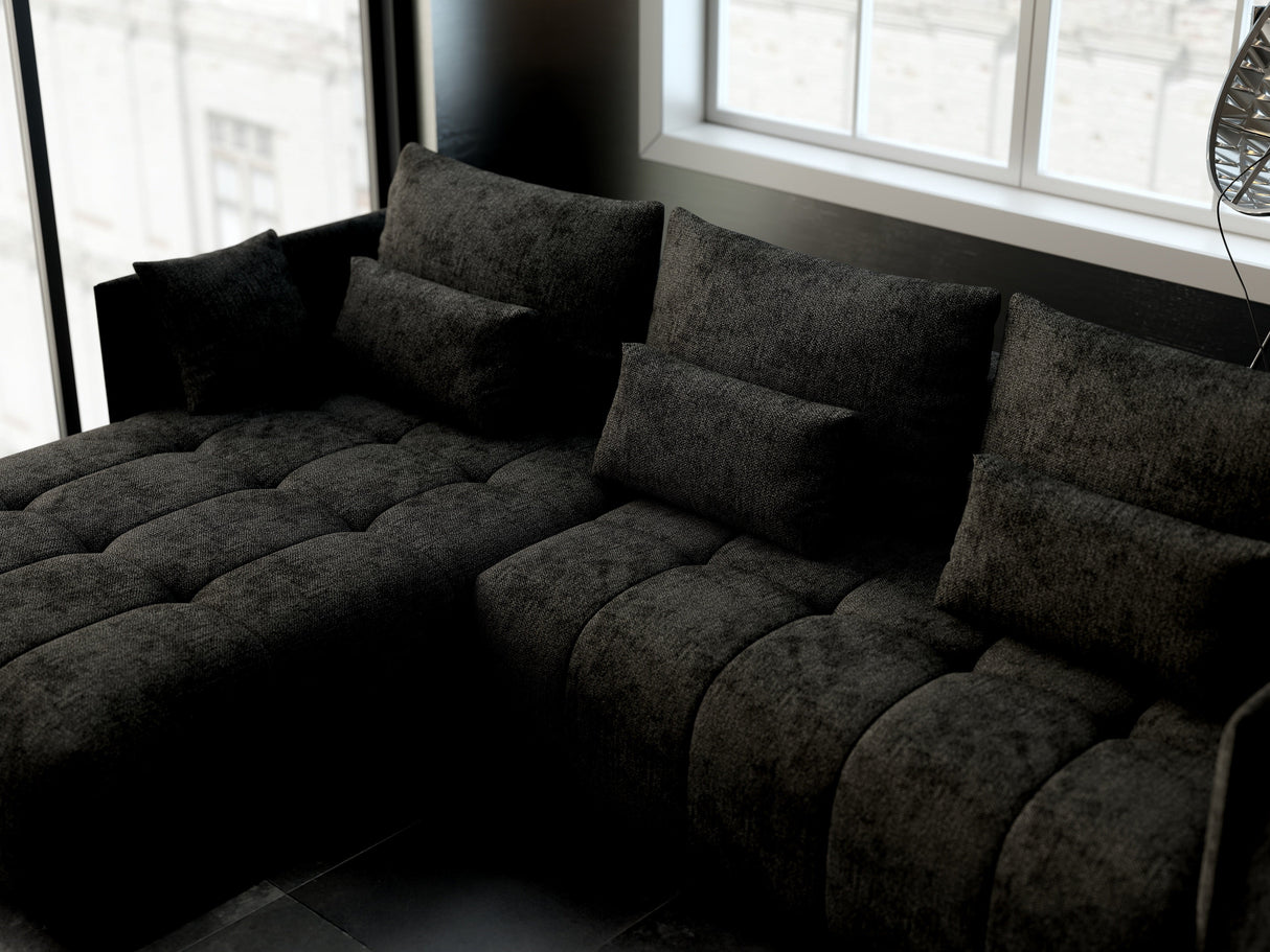Colțar extensibil dumonde cu ladă de depozitare si sezut confortabil din spuma HR, Malta Black 235x185 cm