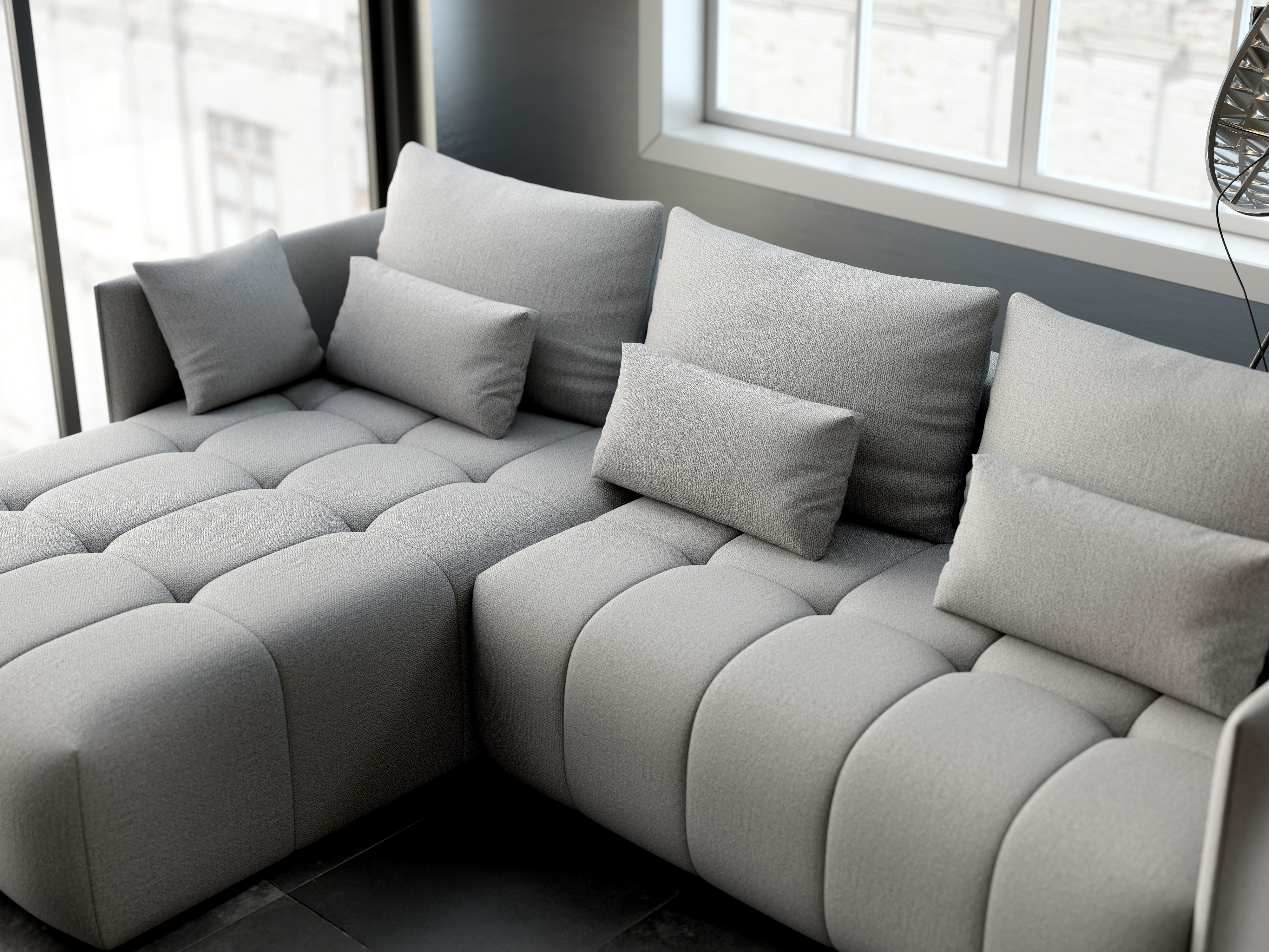Colțar extensibil dumonde cu ladă de depozitare si sezut confortabil din spuma HR, Malta Grey 235x185 cm Fabrica
