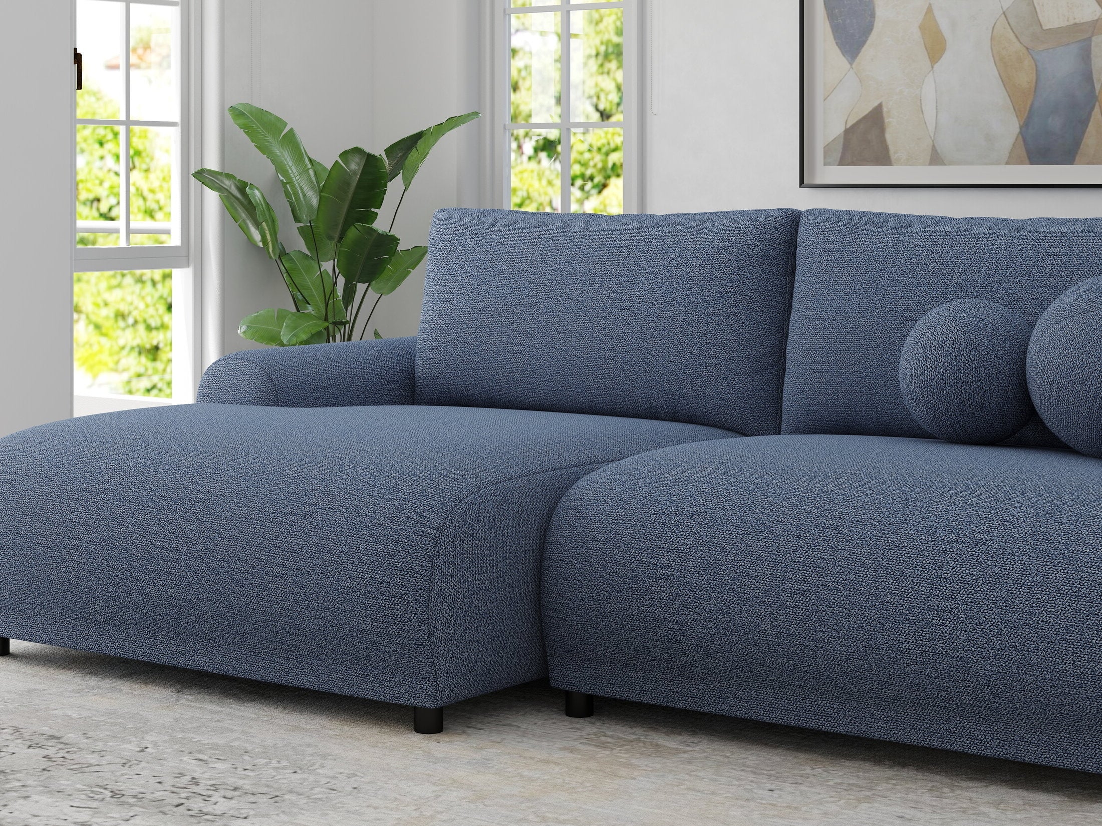 Colțar extensibil dumonde cu ladă de depozitare și șezut confortabil din spumă HR, Carlo Enjoy Albastru 240x145 cm