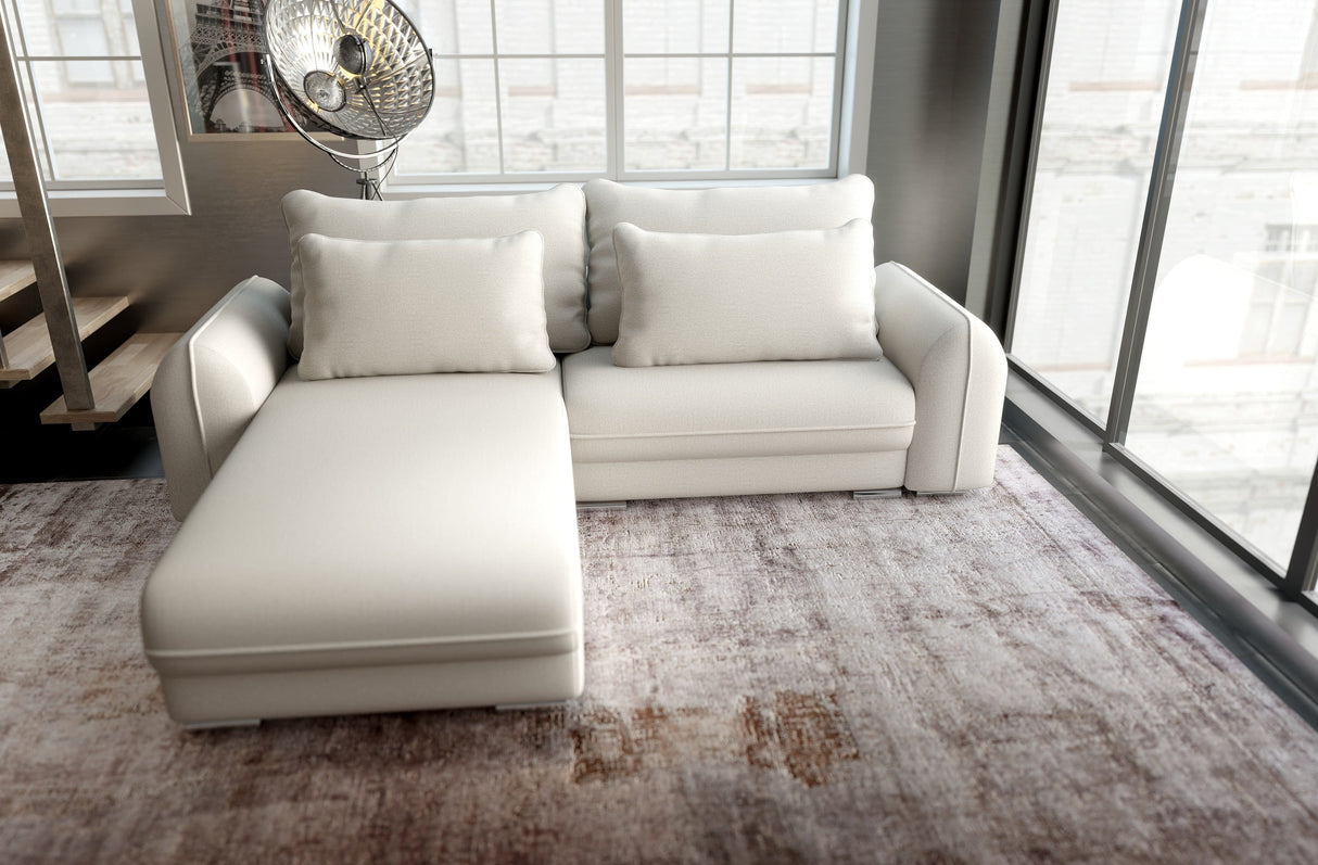 Colțar extensibil dumonde cu ladă de depozitare si sezut confortabil din spuma HR, Denver Enjoy Bej 275x185 cm Fabrica