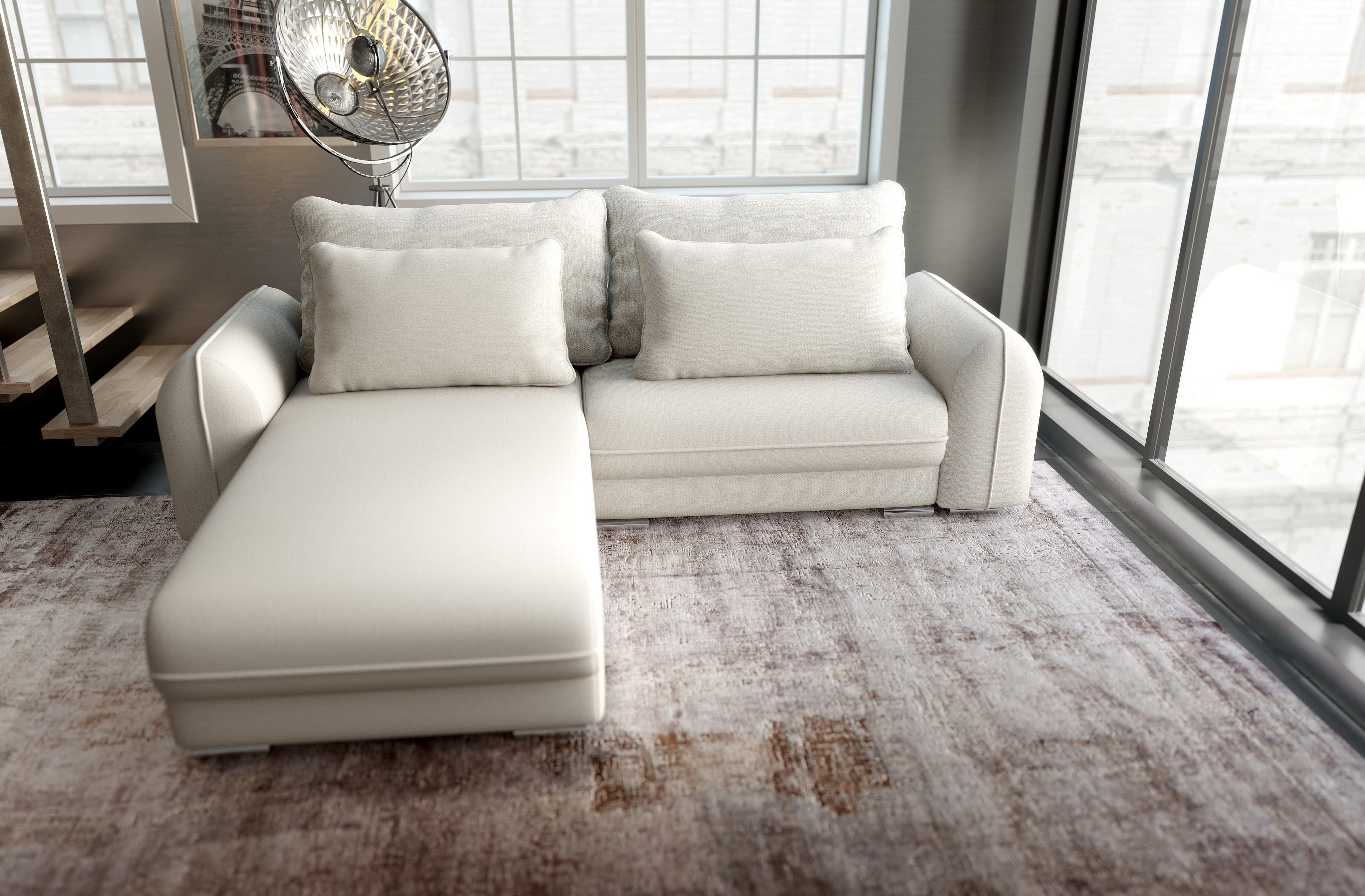 Colțar extensibil dumonde cu ladă de depozitare si sezut confortabil din spuma HR, Denver Enjoy Bej 275x185 cm Fabrica