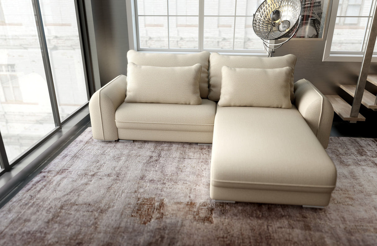 Colțar extensibil dumonde cu ladă de depozitare si sezut confortabil din spuma HR, Denver Enjoy Beige 275x185 cm II Fabrica