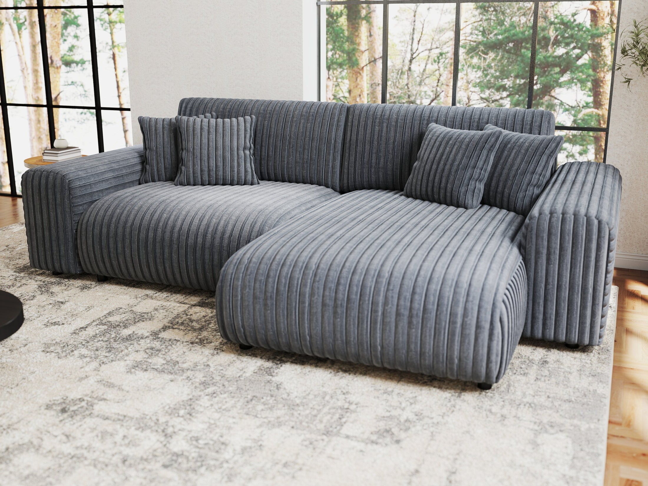 Colțar extensibil dumonde cu ladă de depozitare si sezut confortabil din spuma HR, Sarina Ambience Gri 255x168 cm II