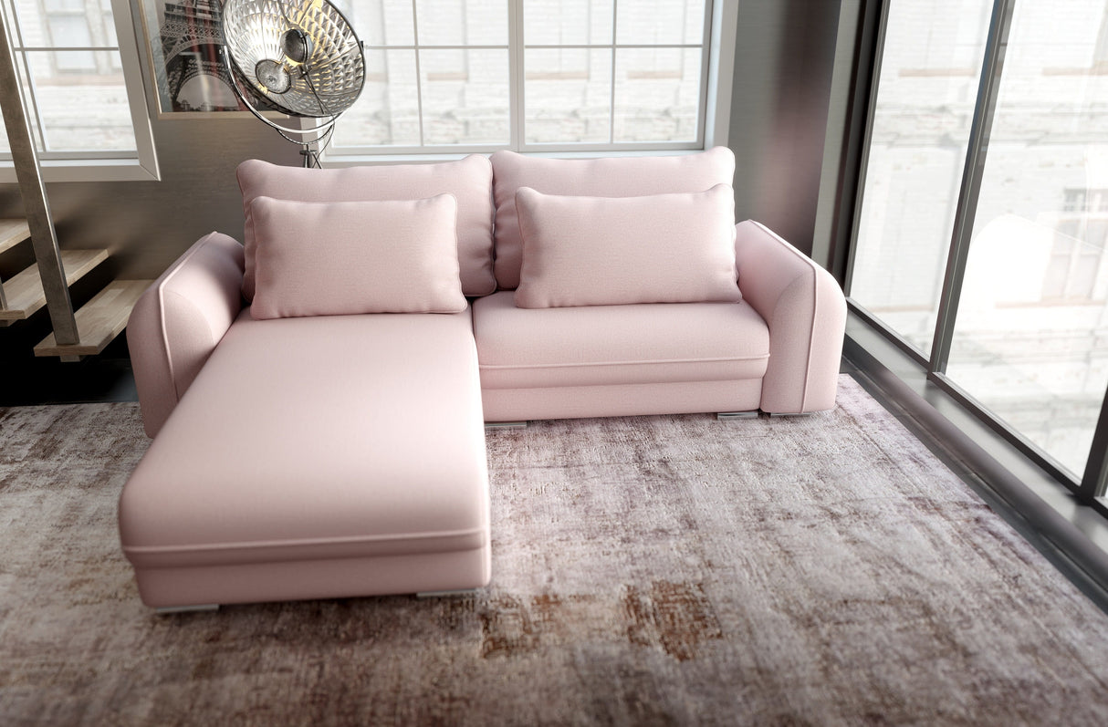 Colțar extensibil dumonde cu ladă de depozitare si sezut confortabil din spuma HR, Denver Enjoy Flamingo 275x185 cm Fabrica