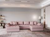 Colțar extensibil dumonde cu ladă de depozitare si sezut confortabil din spuma HR, Loana Enjoy Roz U 355x185 cm Fabrica