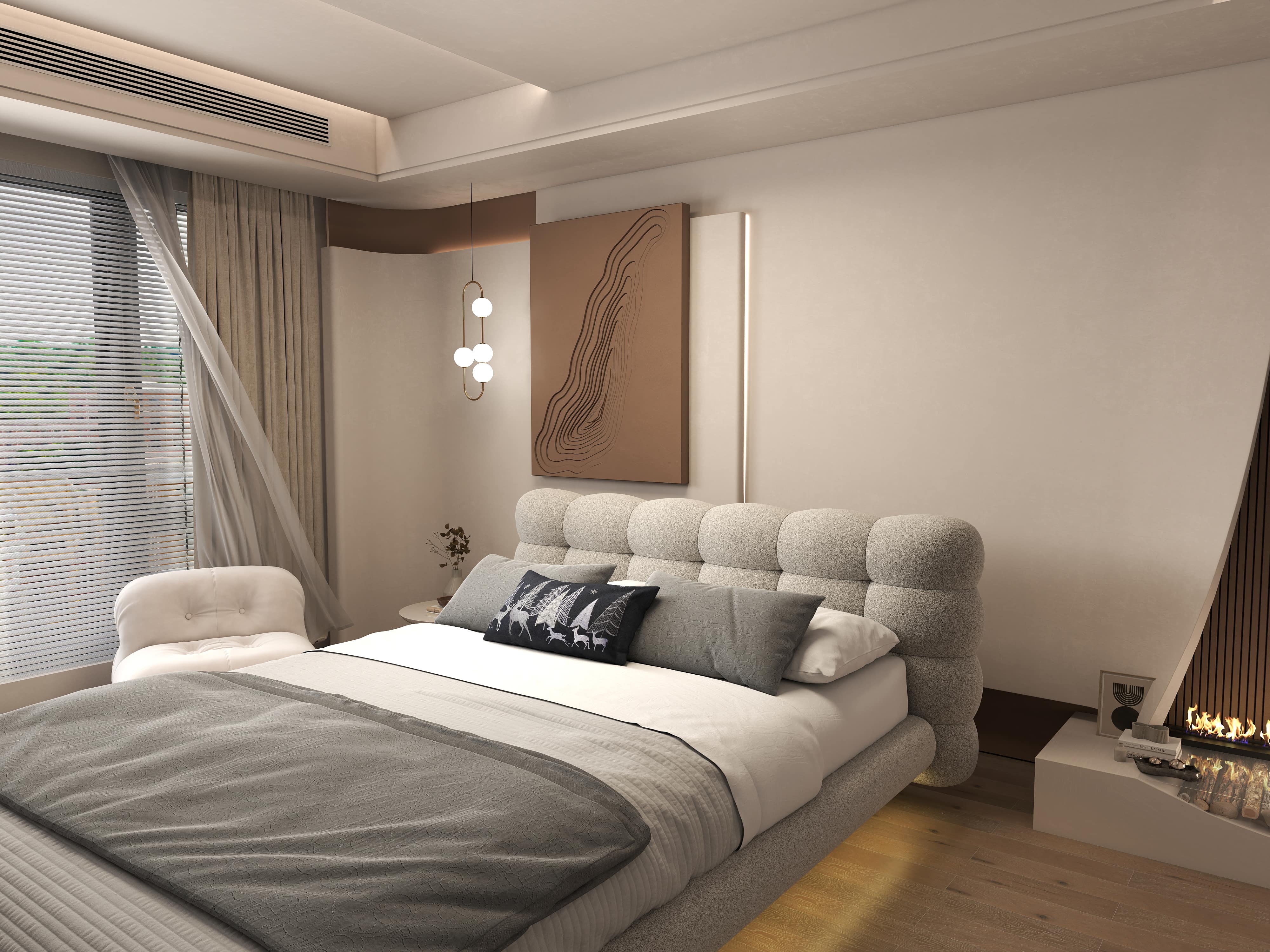 Pat dormitor dumonde, tapitat bej cu LED, "floating bed" Cloud 160x200 cm, somiera inclusa