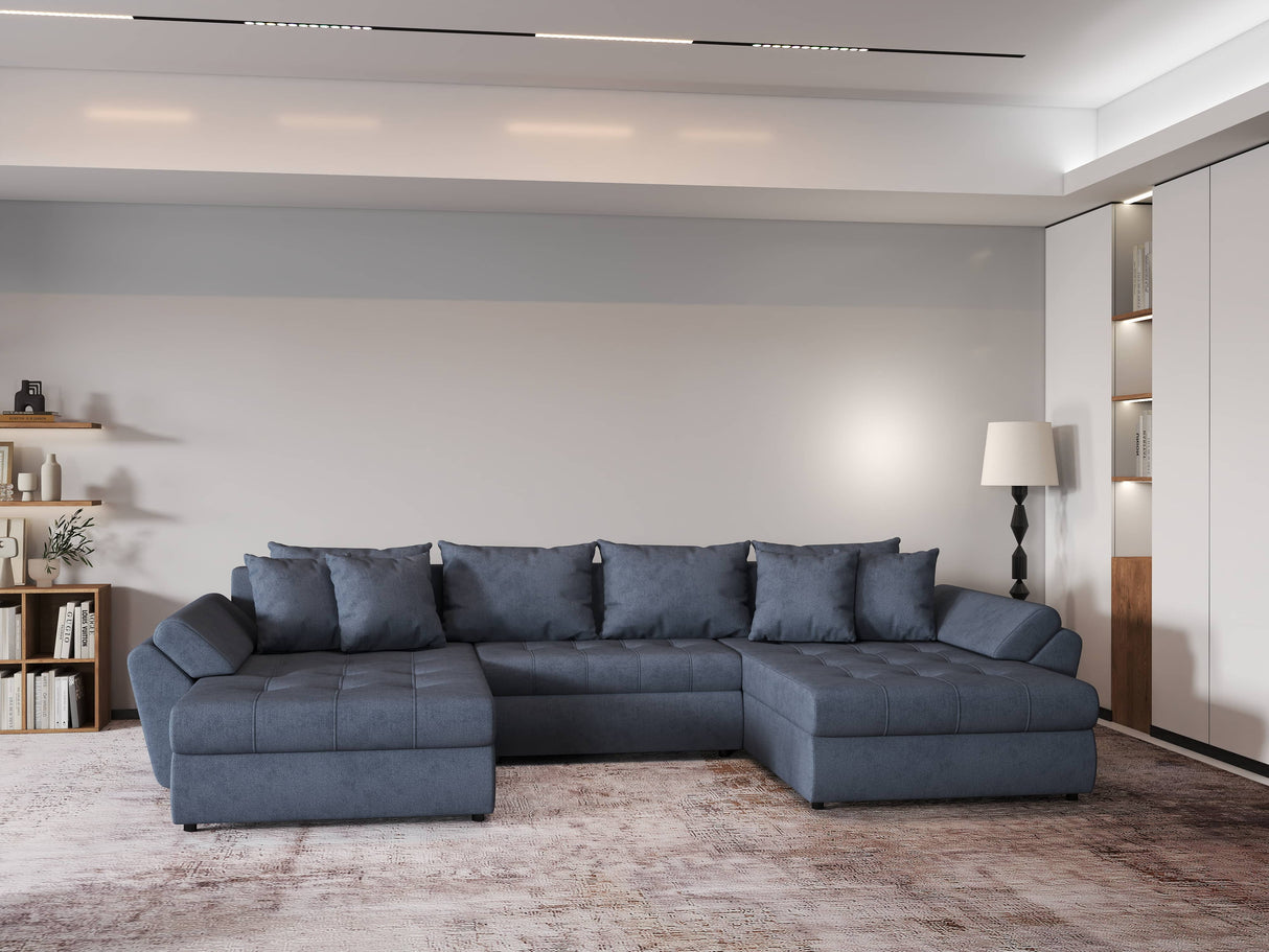Colțar extensibil dumonde cu ladă de depozitare si sezut confortabil din spuma HR, Loana Grey U 355x185 cm Fabrica