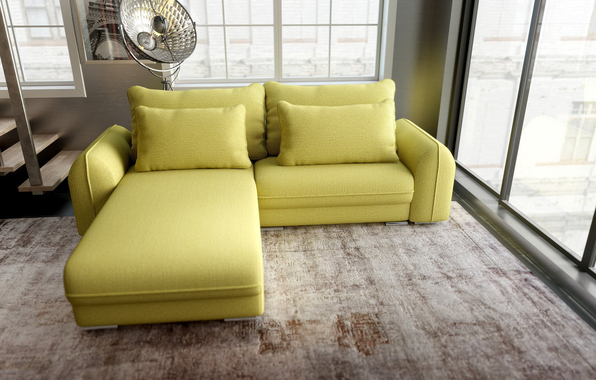 Colțar extensibil dumonde cu ladă de depozitare si sezut confortabil din spuma HR, Denver Enjoy Verde 275x185 cm Fabrica