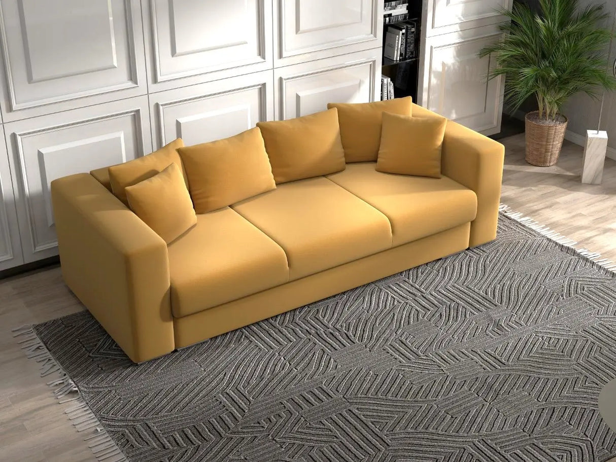 Canapea extensibilă dumonde cu ladă de depozitare si sezut confortabil din spuma HR, Gloria Muștar  240x100 cm Fabrica