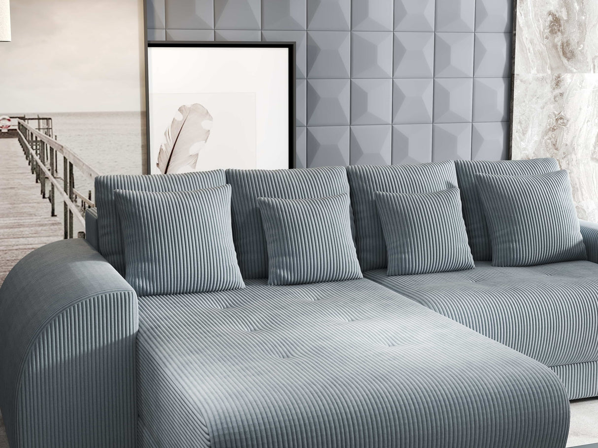 Colțar extensibil dumonde cu ladă de depozitare si sezut confortabil din spuma HR, Verona Zoom Gri Mint 290x185 cm Fabrica