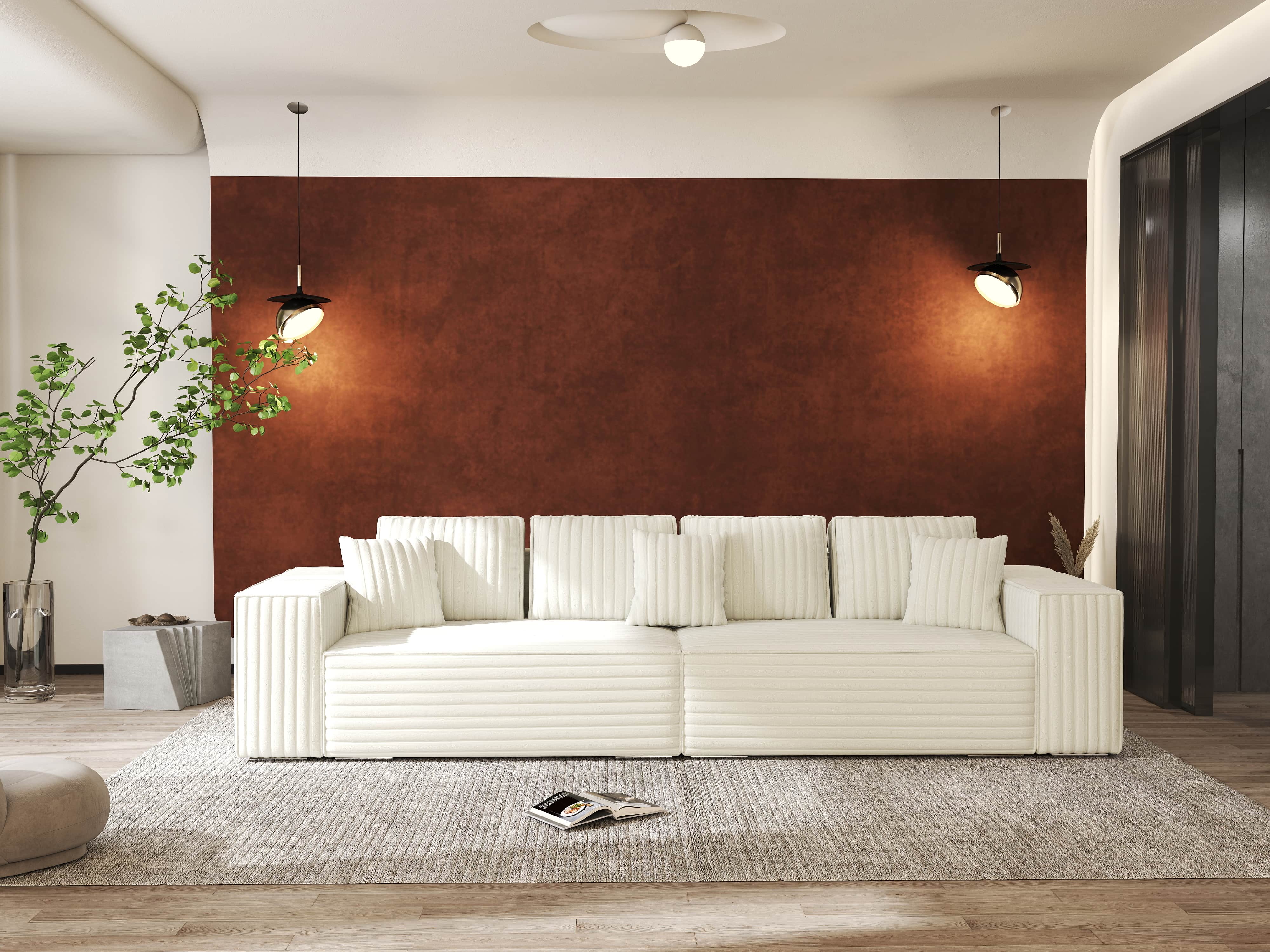 Canapea extensibilă dumonde cu ladă de depozitare si sezut confortabil din spuma HR, Dream Ambience Ivory 310x100 cm Fabrica
