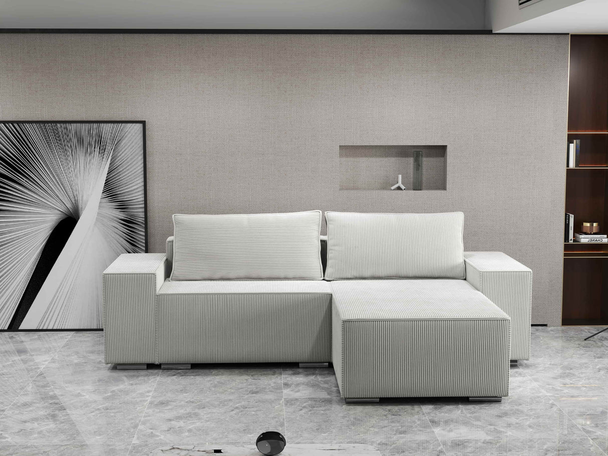 Colțar extensibil dumonde cu ladă de depozitare si sezut confortabil din spuma HR, Dream Zoom Gri 290x185 cm II Fabrica