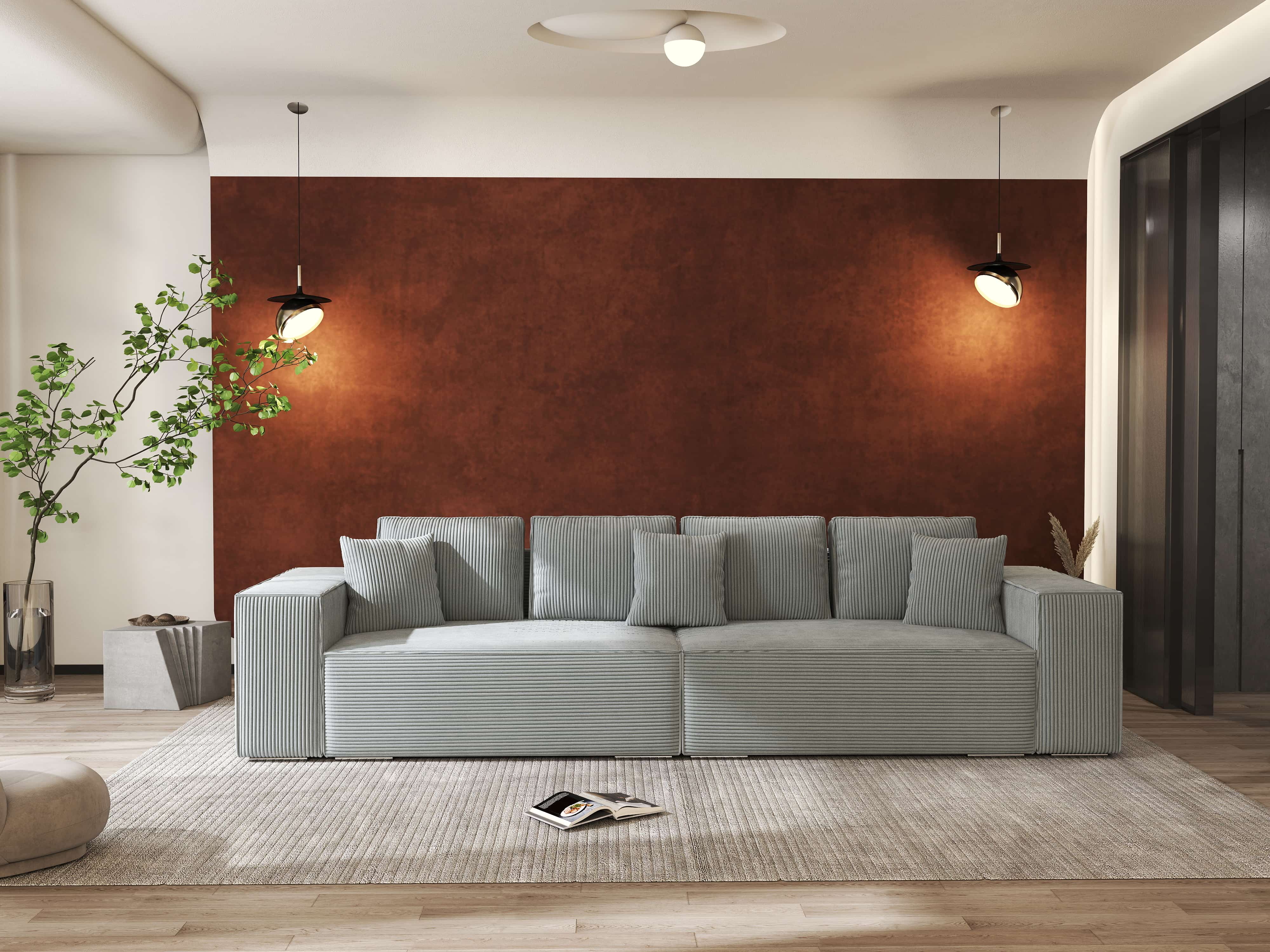 Canapea extensibilă dumonde cu ladă de depozitare si sezut confortabil din spuma HR, Dream Zoom Grey 310x100 cm Fabrica