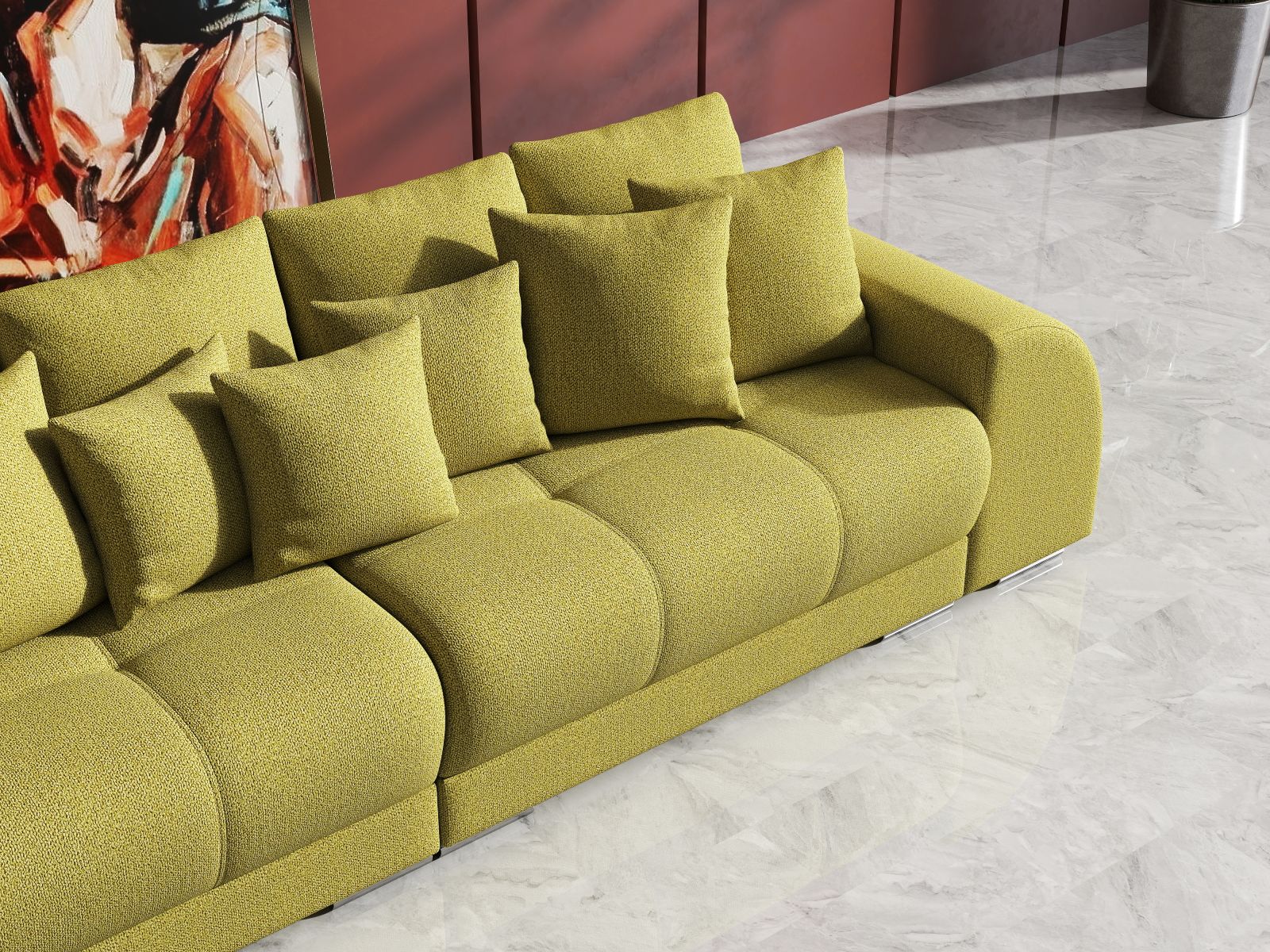 Canapea extensibilă dumonde cu 2 lăzi de depozitare si sezut confortabil din spuma HR, Big Sofa Verona Enjoy Lux Green 310x100 cm Fabrica