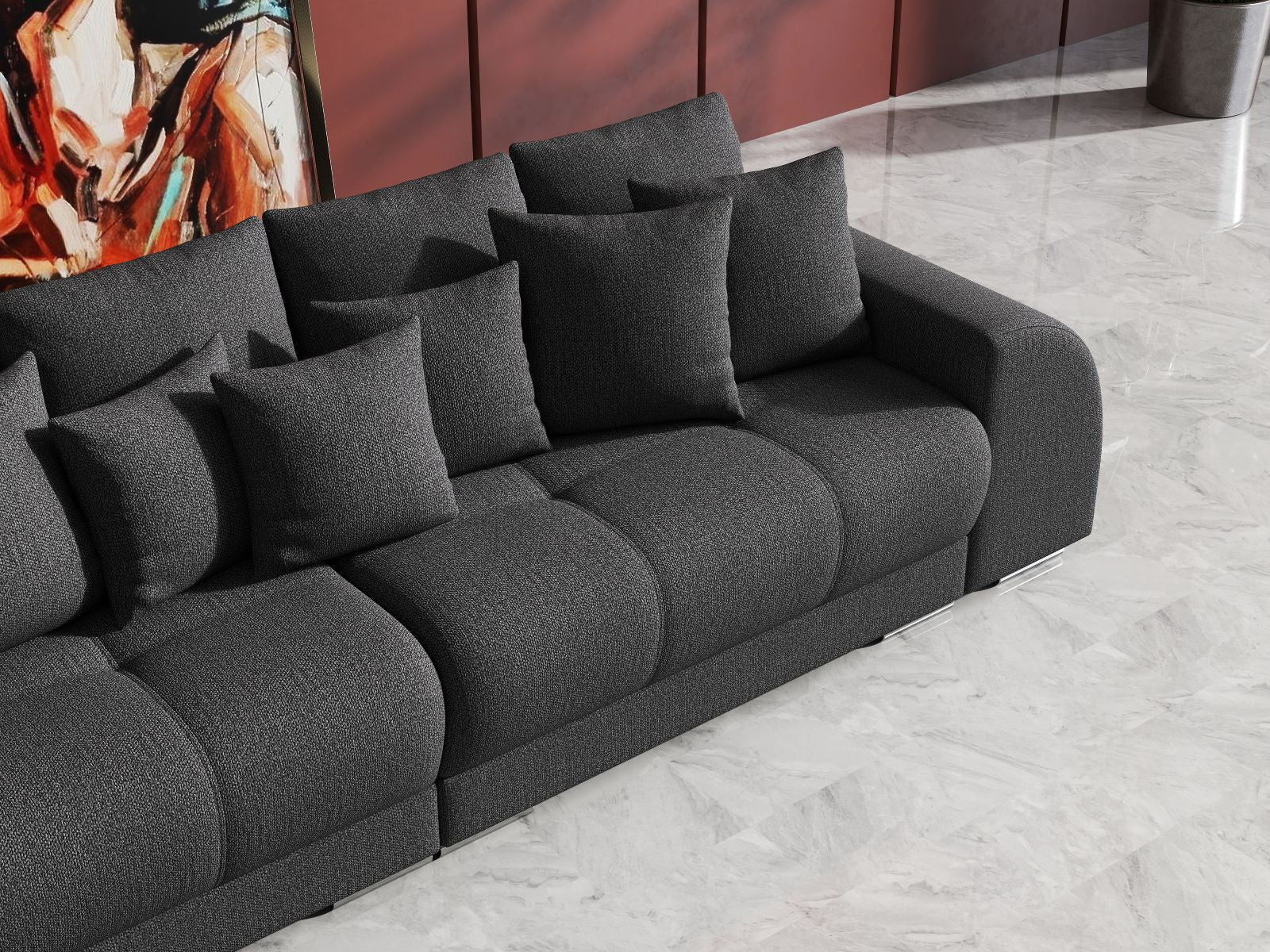 Canapea extensibilă dumonde cu 2 lăzi de depozitare si sezut confortabil din spuma HR, Big Sofa Verona Enjoy Lux Graphite 310x100 cm Fabrica