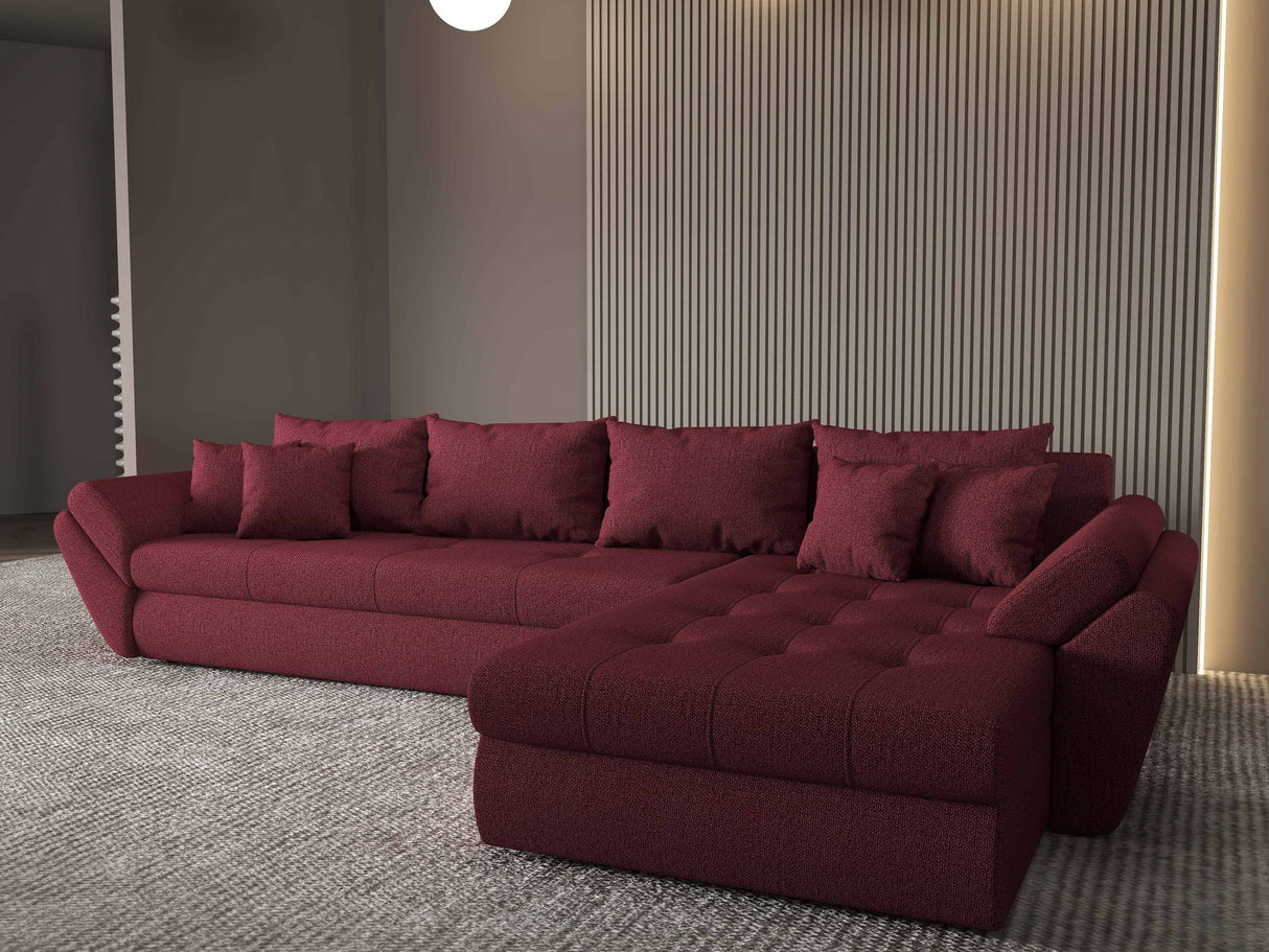 Colțar extensibil dumonde cu ladă de depozitare si sezut confortabil din spuma HR, Loana XL Enjoy Rosu II 335x185 cm Fabrica