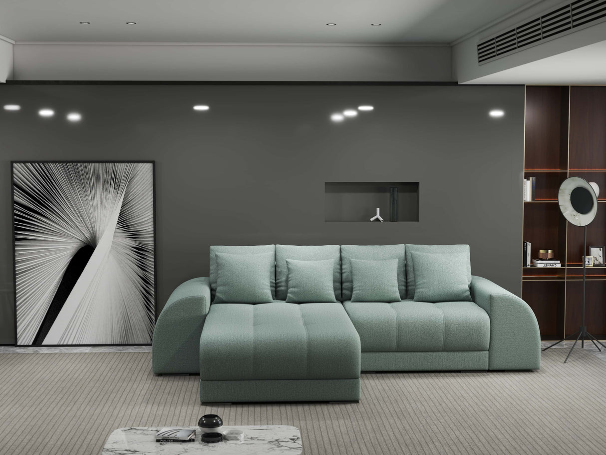 Colțar extensibil dumonde cu ladă de depozitare si sezut confortabil din spuma HR, Verona Enjoy Mint 290x185 cm Fabrica