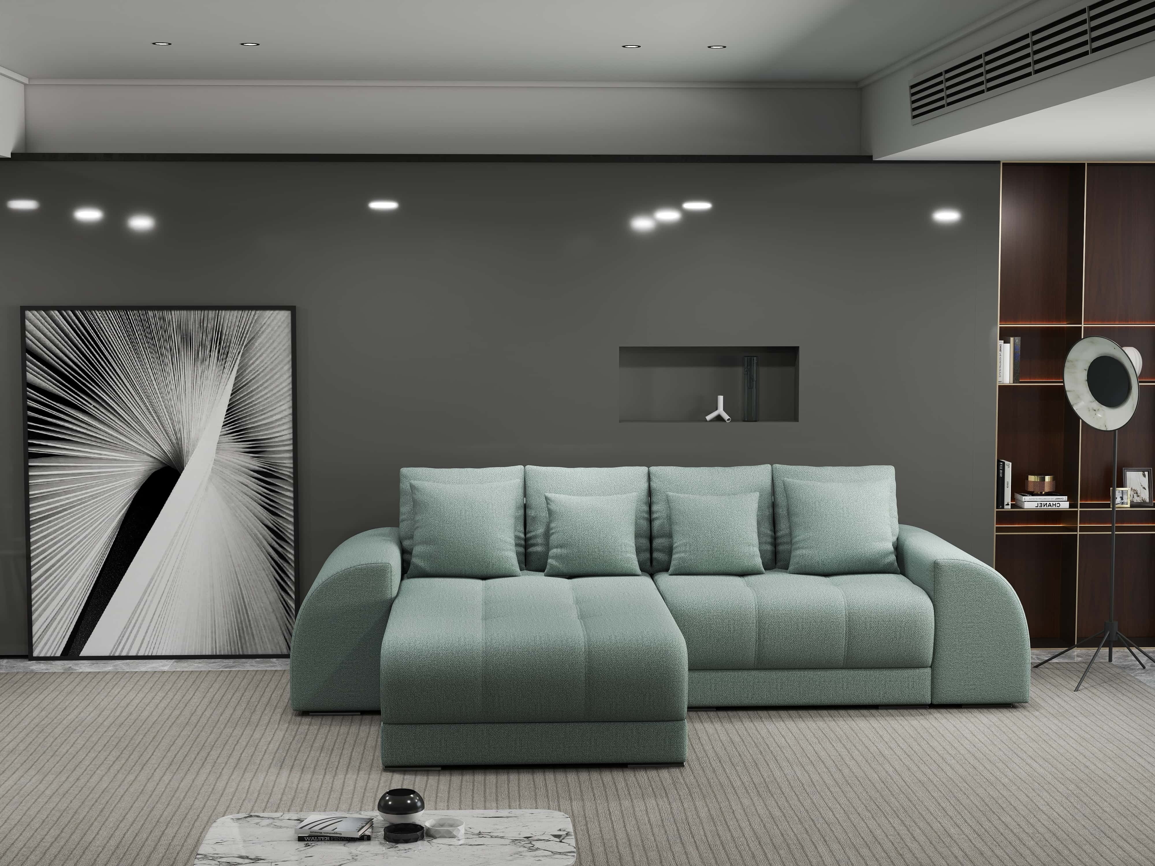 Colțar extensibil dumonde cu ladă de depozitare si sezut confortabil din spuma HR, Verona Enjoy Mint 290x185 cm Fabrica