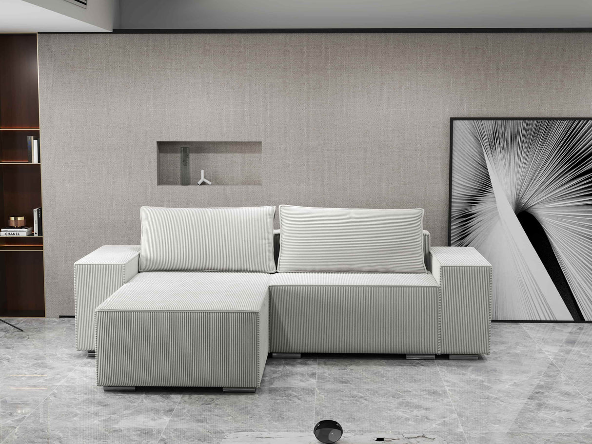 Colțar extensibil dumonde cu ladă de depozitare si sezut confortabil din spuma HR, Dream Zoom Gri 290x185 cm Fabrica