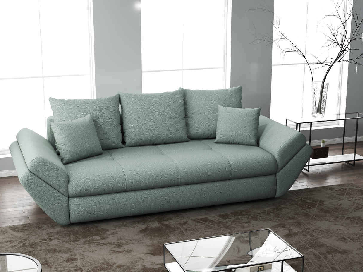 Canapea extensibilă dumonde cu ladă de depozitare si sezut confortabil din spuma HR, Loana Mint 250x100 cm Fabrica
