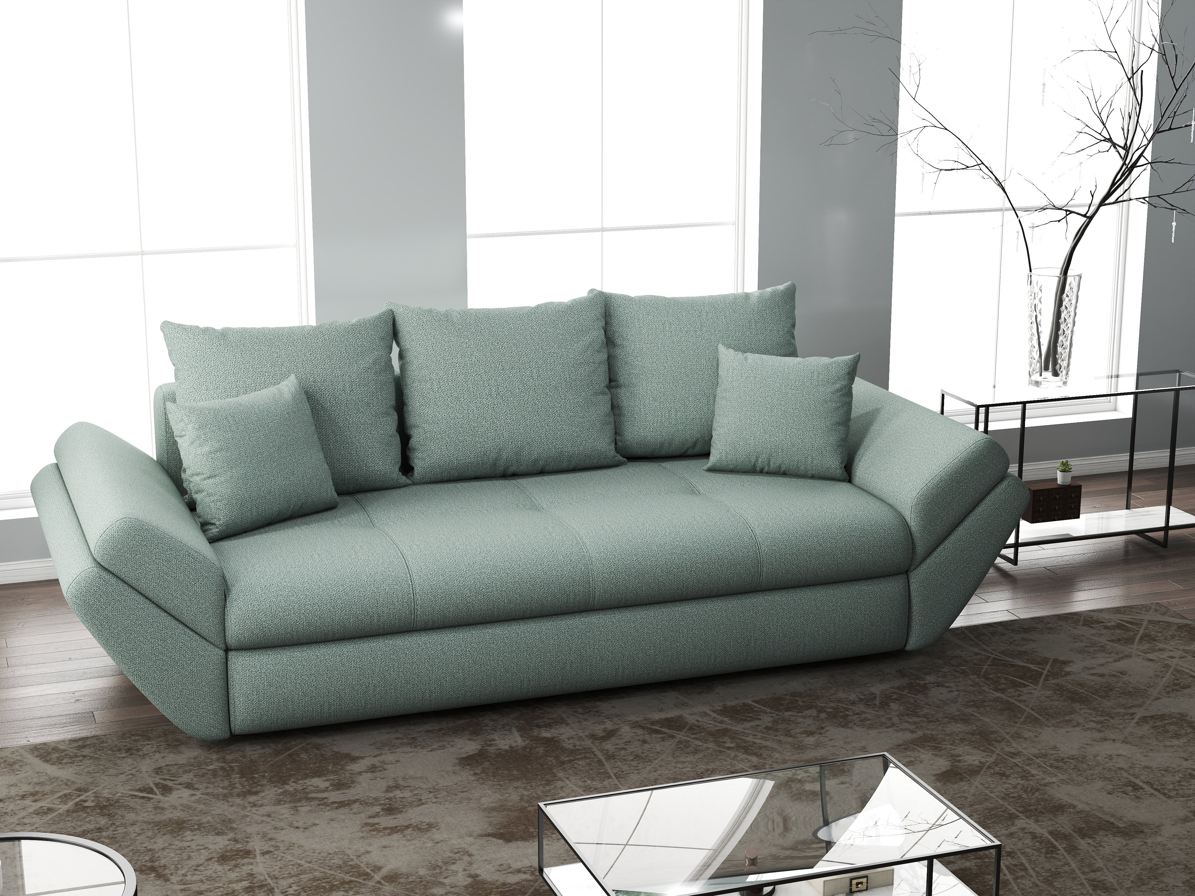 Canapea extensibilă dumonde cu ladă de depozitare si sezut confortabil din spuma HR, Loana Mint 250x100 cm Fabrica