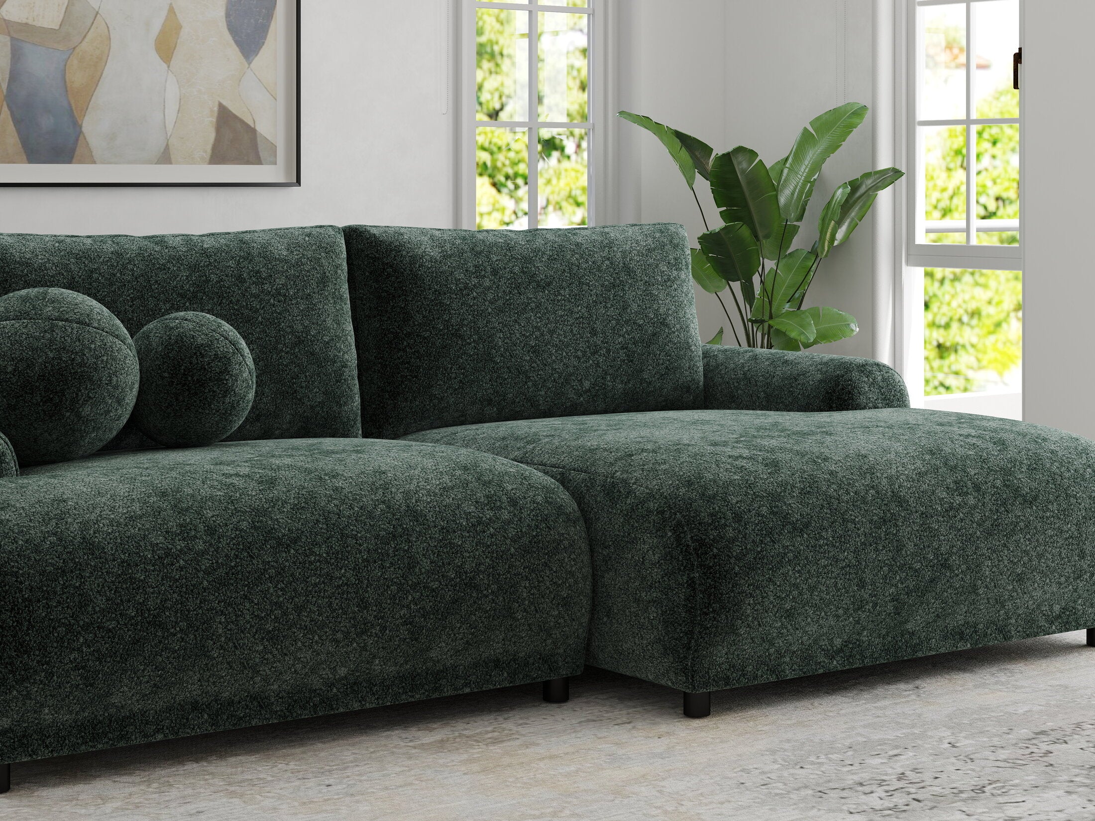Colțar extensibil dumonde cu ladă de depozitare și șezut confortabil din spumă HR, Carlo Euphoria Verde 240x145 cm II