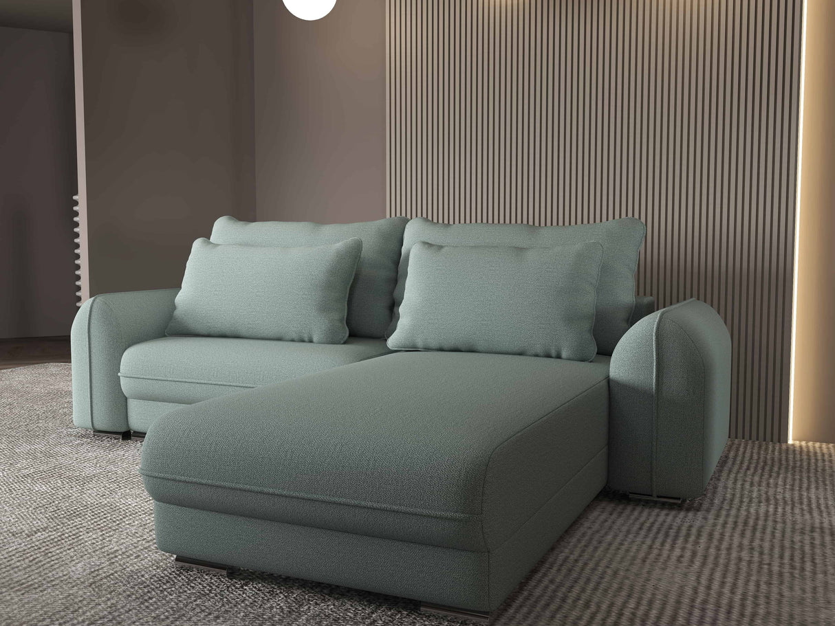 Colțar extensibil dumonde cu ladă de depozitare si sezut confortabil din spuma HR, Denver Enjoy Verde Mint 275x185 cm II Fabrica