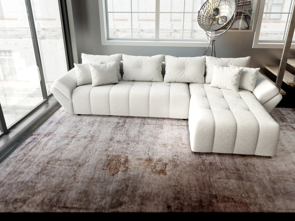 Colțar extensibil dumonde cu ladă de depozitare si sezut confortabil din spuma HR, Berlin XL Euphoria Alb 350x185 cm II Fabrica