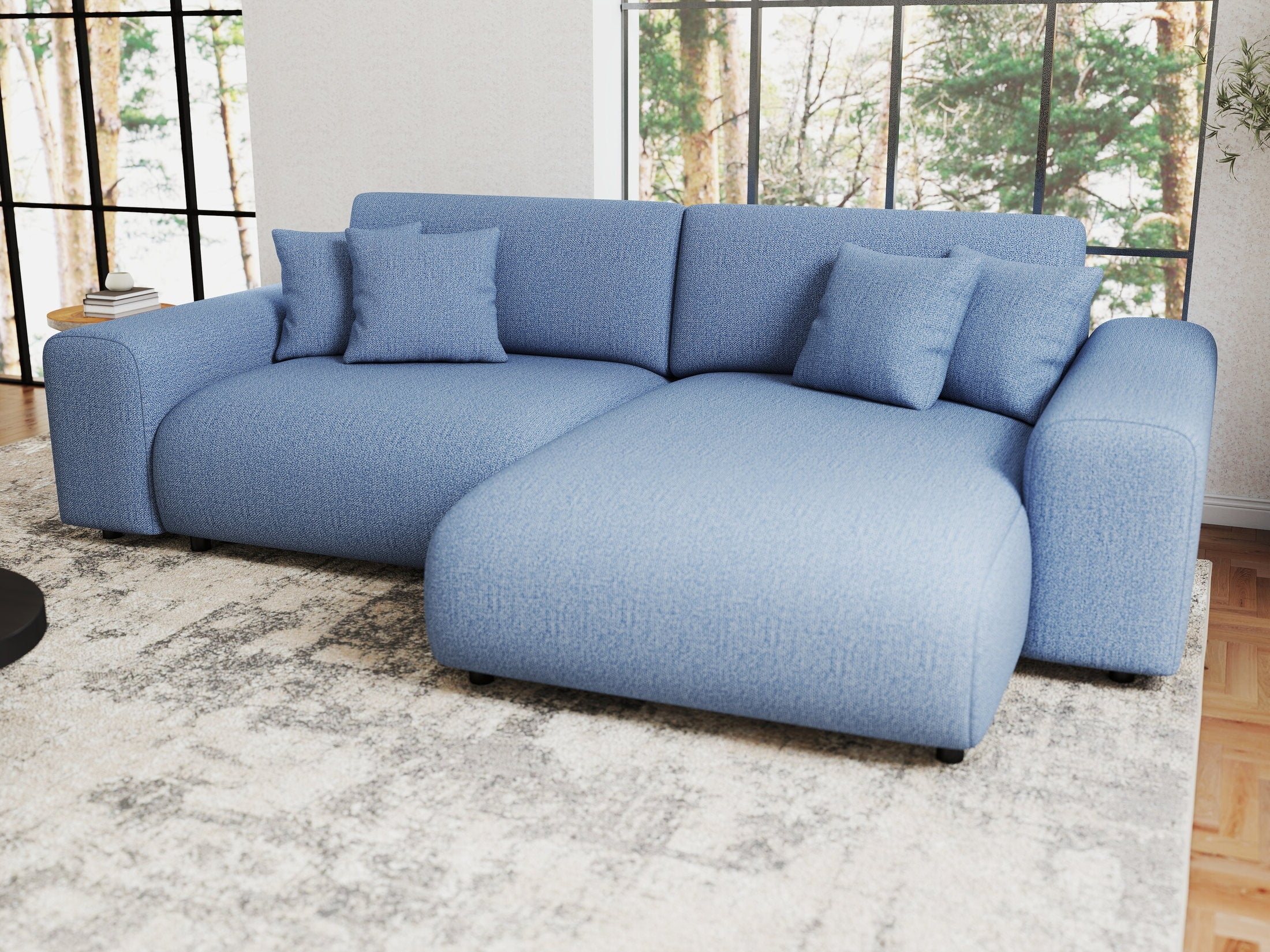 Colțar extensibil dumonde cu ladă de depozitare si sezut confortabil din spuma HR, Sarina Enjoy Albastru 255x168 cm II