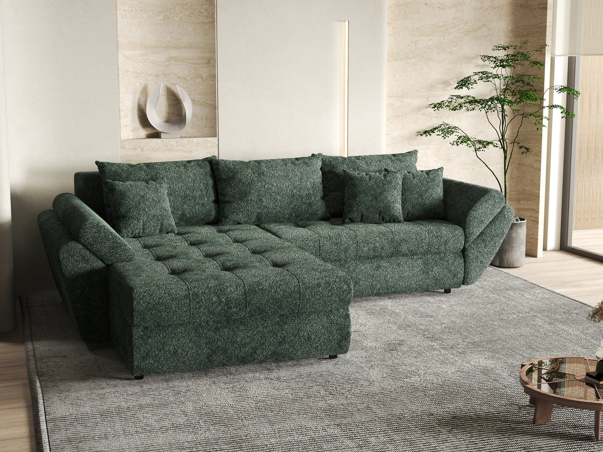 Colțar extensibil dumonde cu ladă de depozitare si sezut confortabil din spuma HR, Loana Verde Euphoria 270x185 cm Fabrica