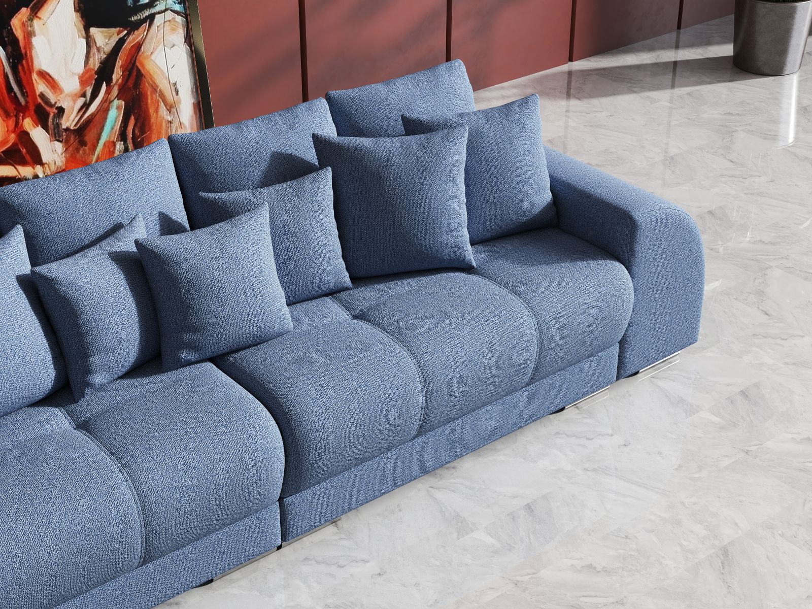 Canapea extensibilă dumonde cu 2 lăzi de depozitare si sezut confortabil din spuma HR, Big Sofa Verona Enjoy Lux Blue 310x100 cm Fabrica