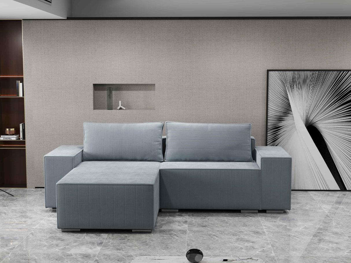 Colțar extensibil dumonde cu ladă de depozitare si sezut confortabil din spuma HR, Dream Zoom Gri Mint 290x185 cm Fabrica